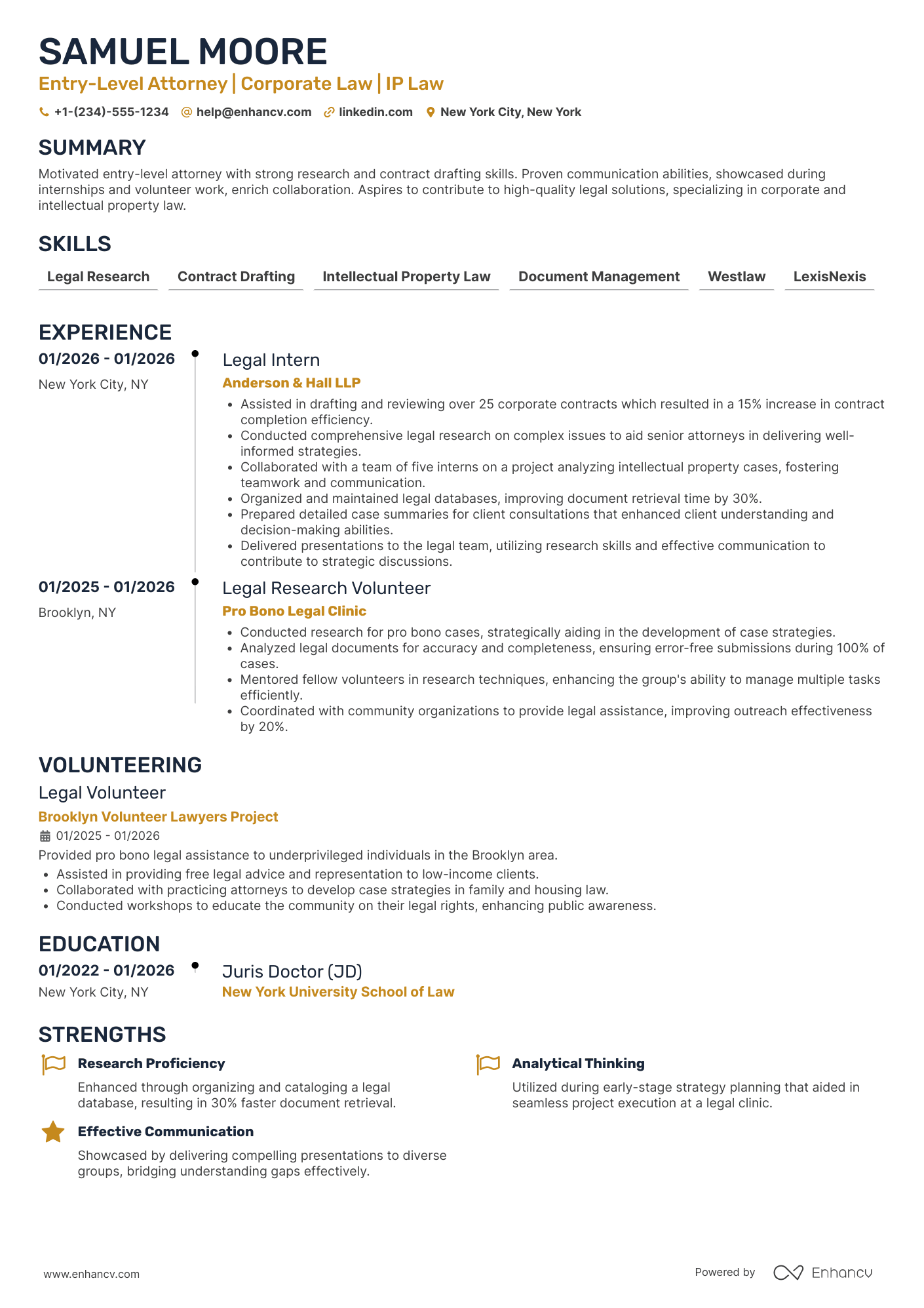 A resume example of a Entry Level Attorney