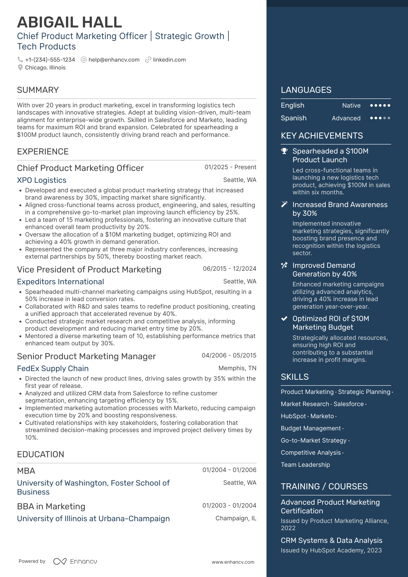 A resume example of a Chief Product Marketing Officer