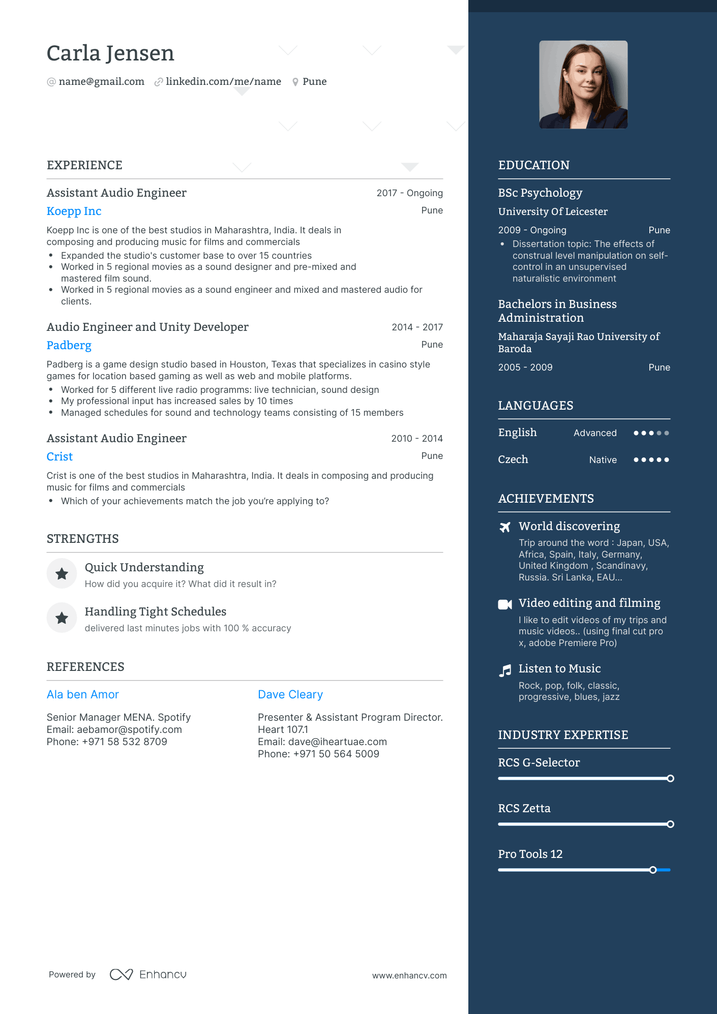 One Page Audio Engineer Resume Template