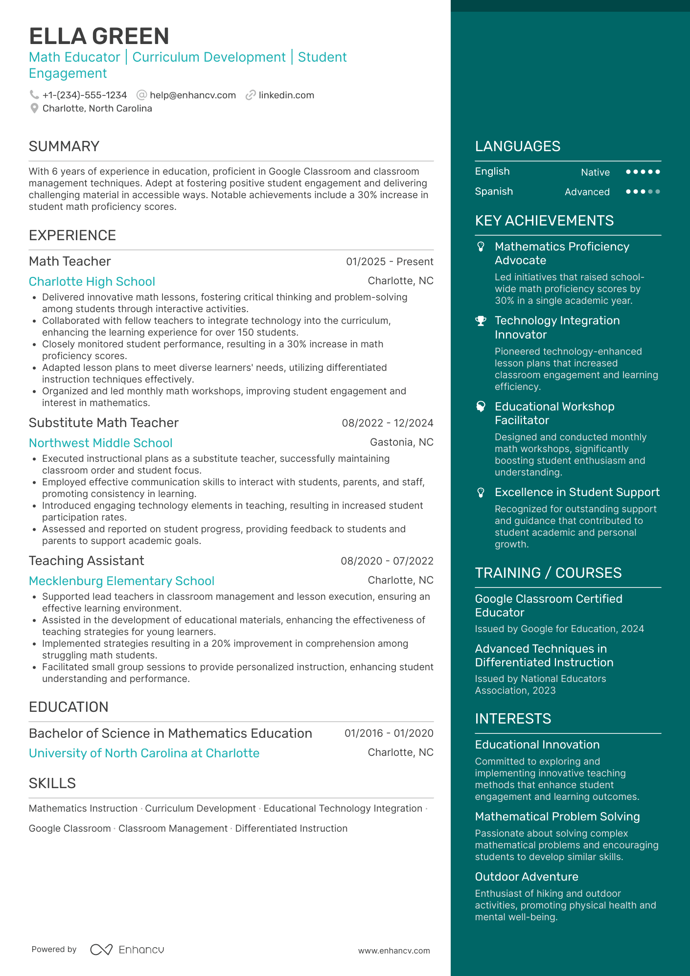 A resume example of a Substitute Math Teacher