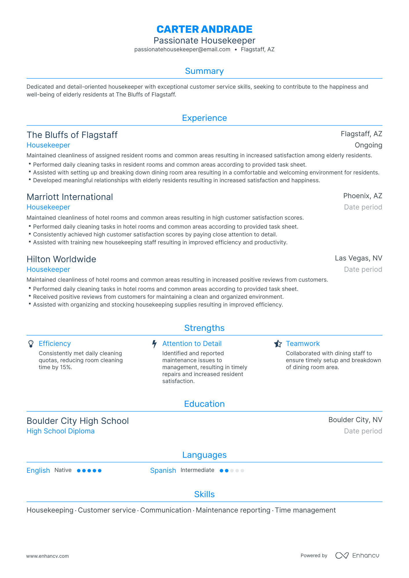 Traditional Housekeeper Resume Template