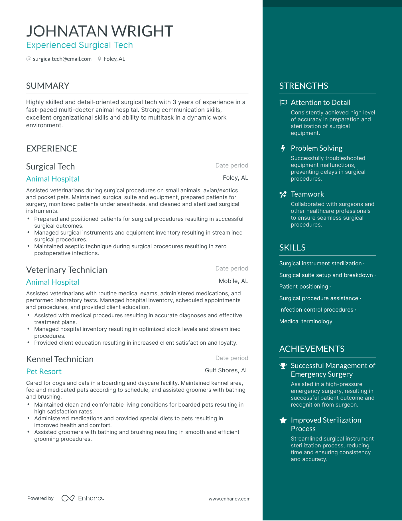 One Page Surgical Tech Resume Template