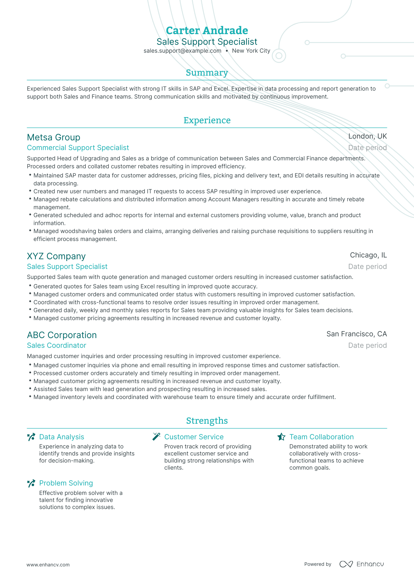 Traditional Sales Support Specialist Resume Template
