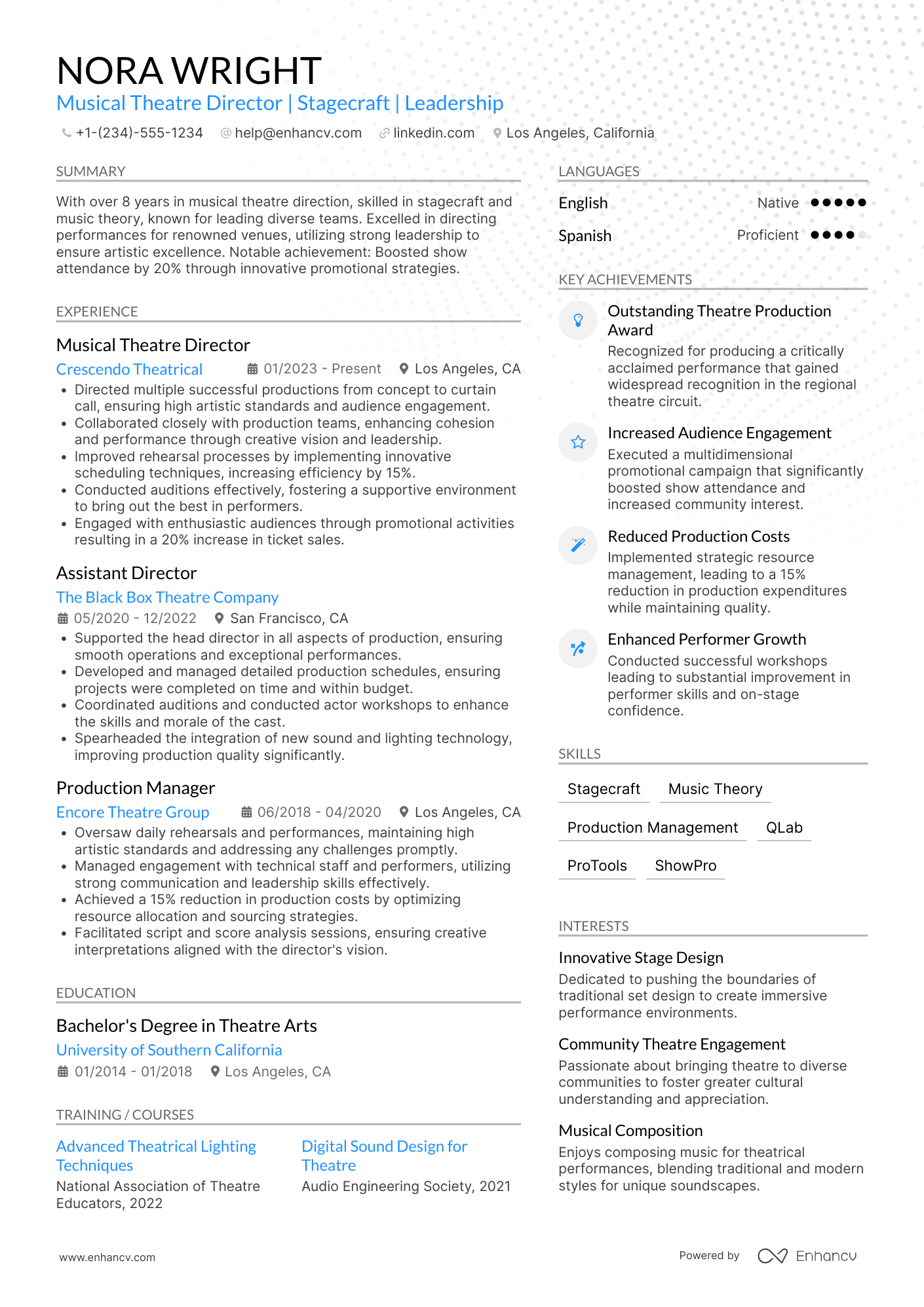 A resume example of a Musical Theatre