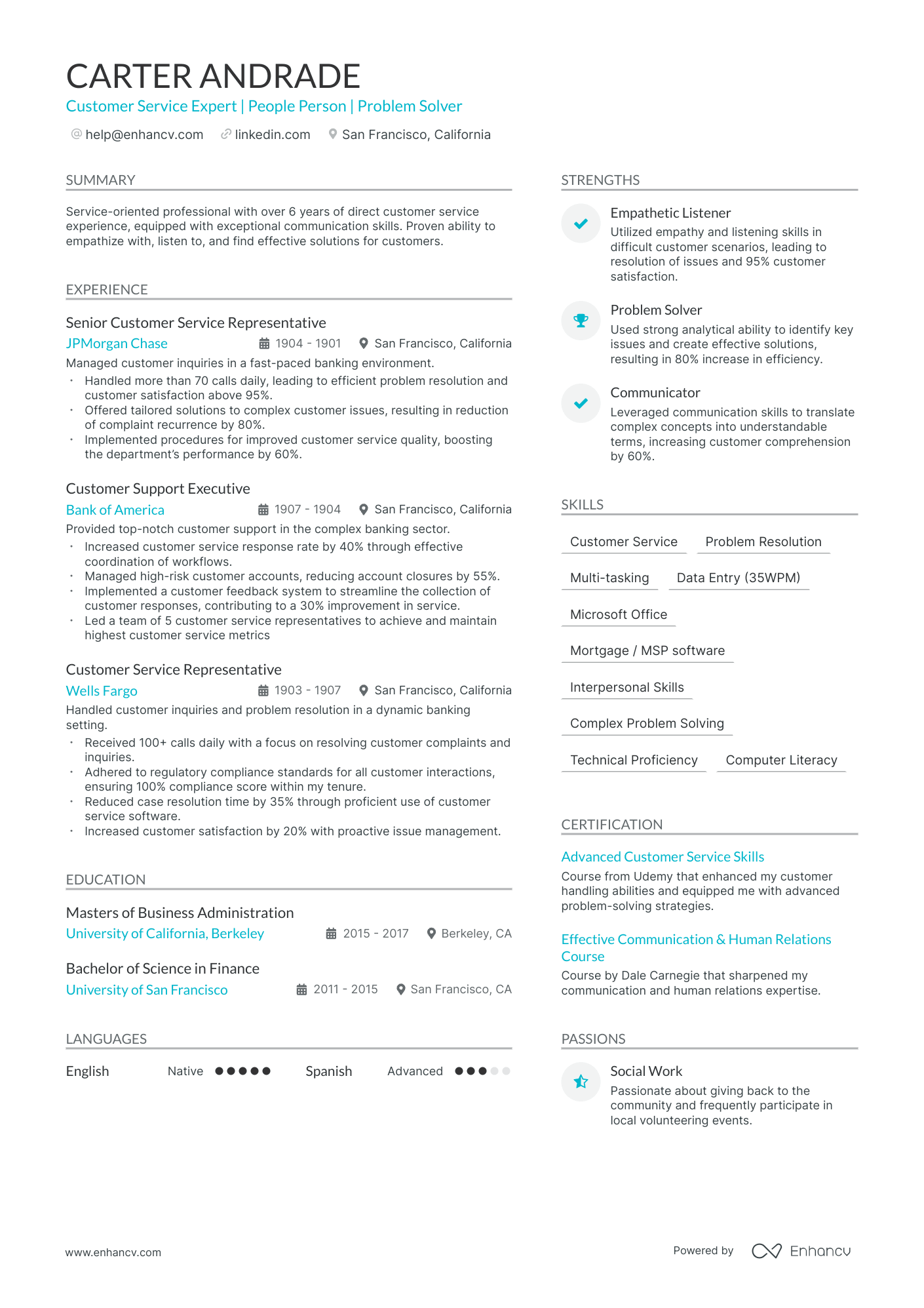 resume for customer service person