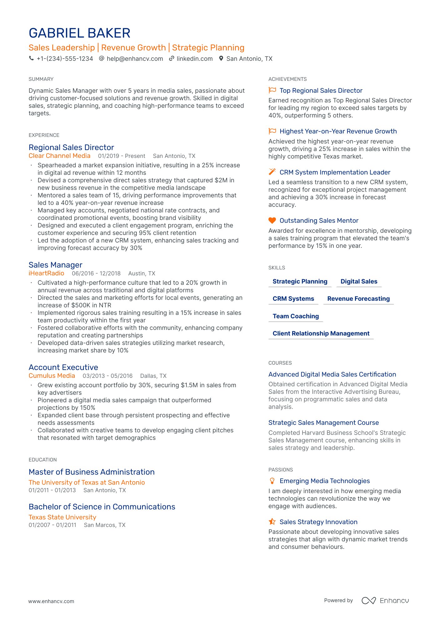 sample resume of general manager sales