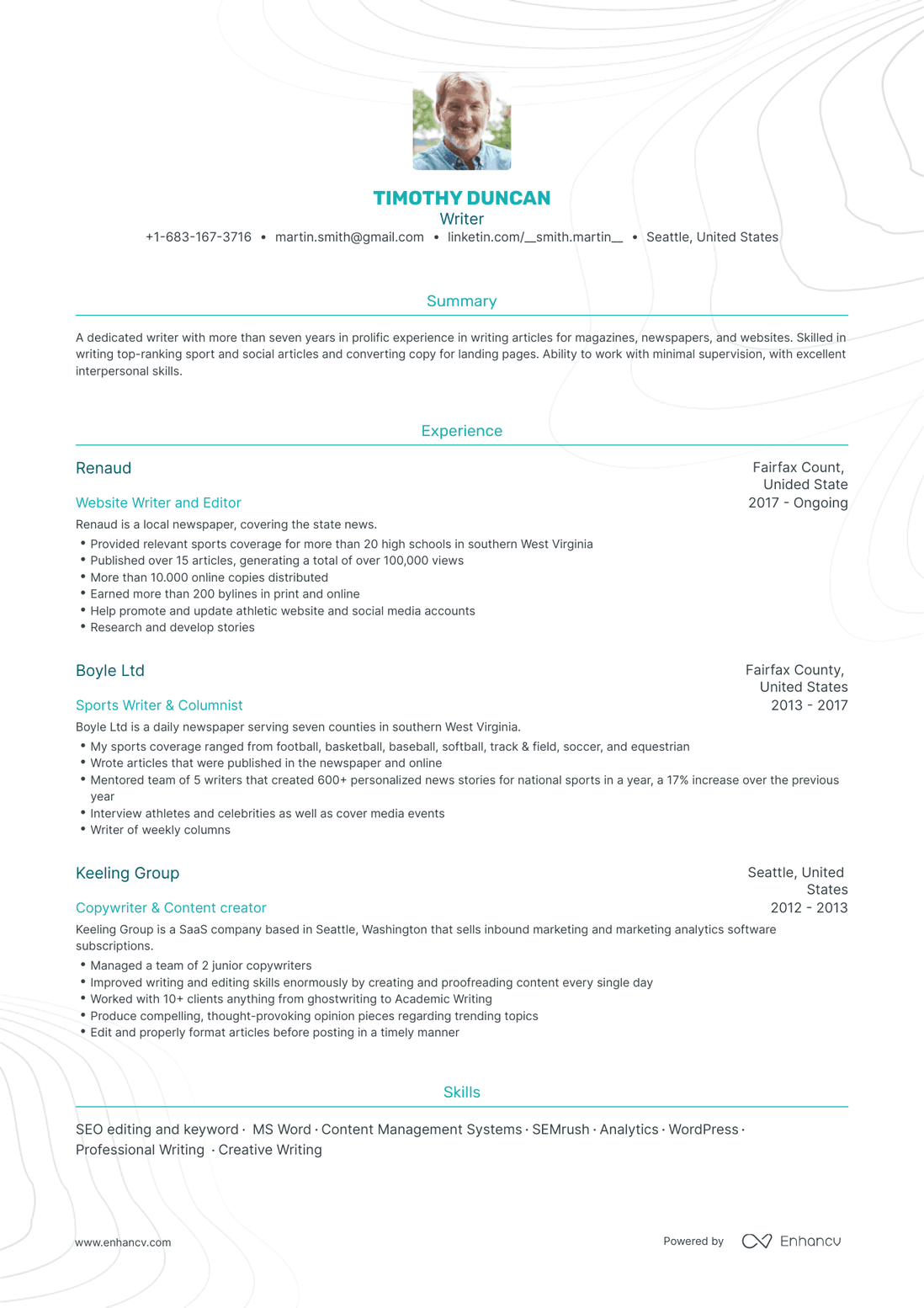 Traditional Writer Resume Template