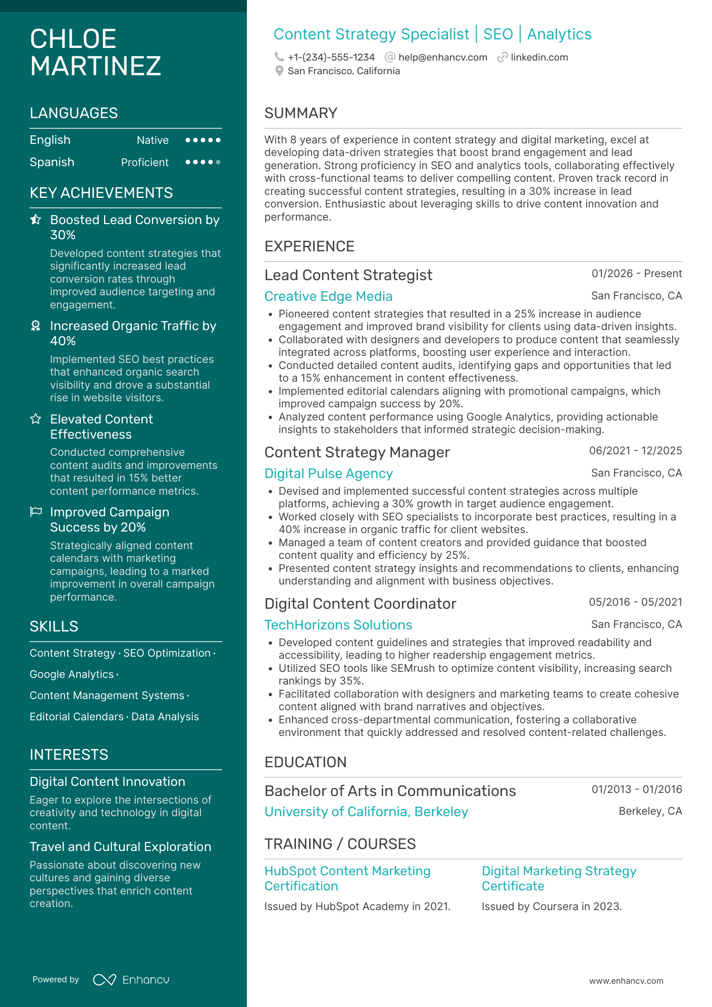 A resume example of a Content Strategy Specialist