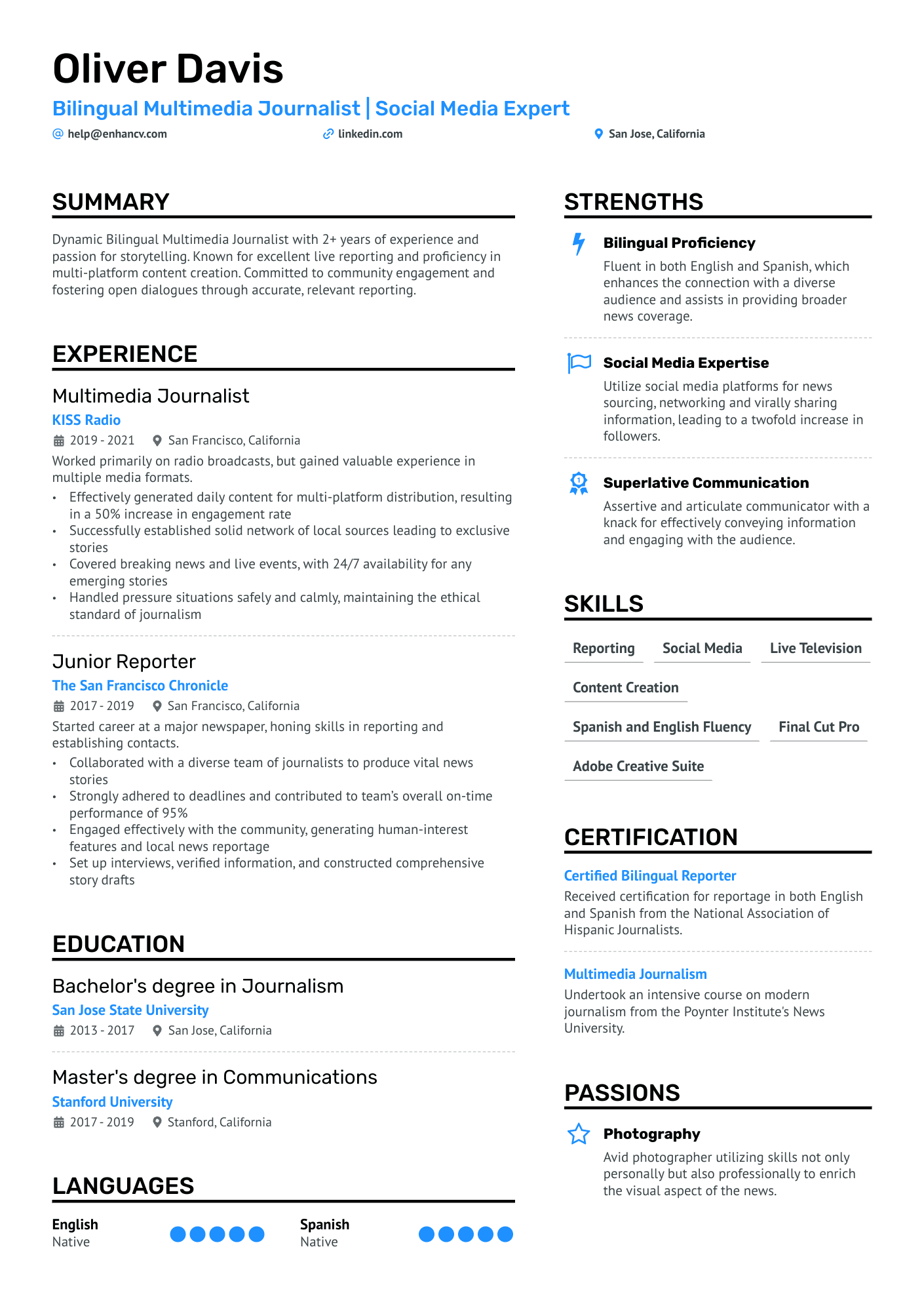 sample resume for journalist