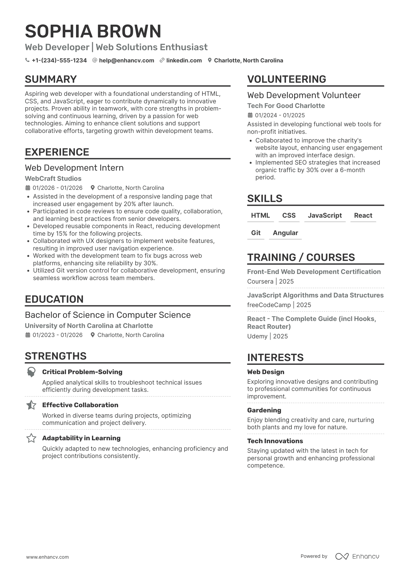 A resume example of a Entry Level Web Developer