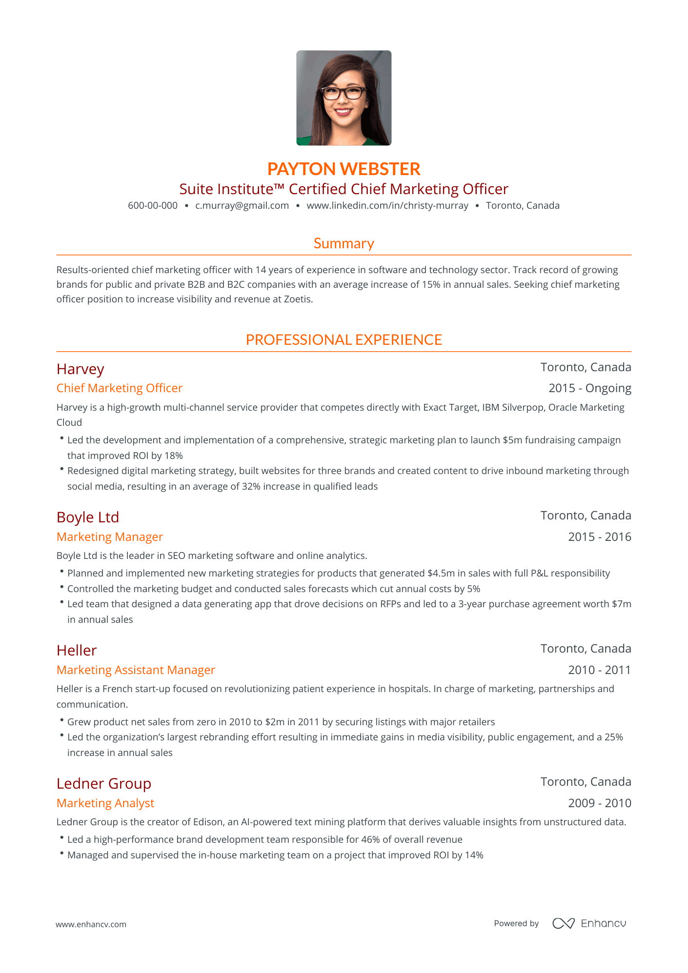 Traditional Chief Marketing Officer Resume Template