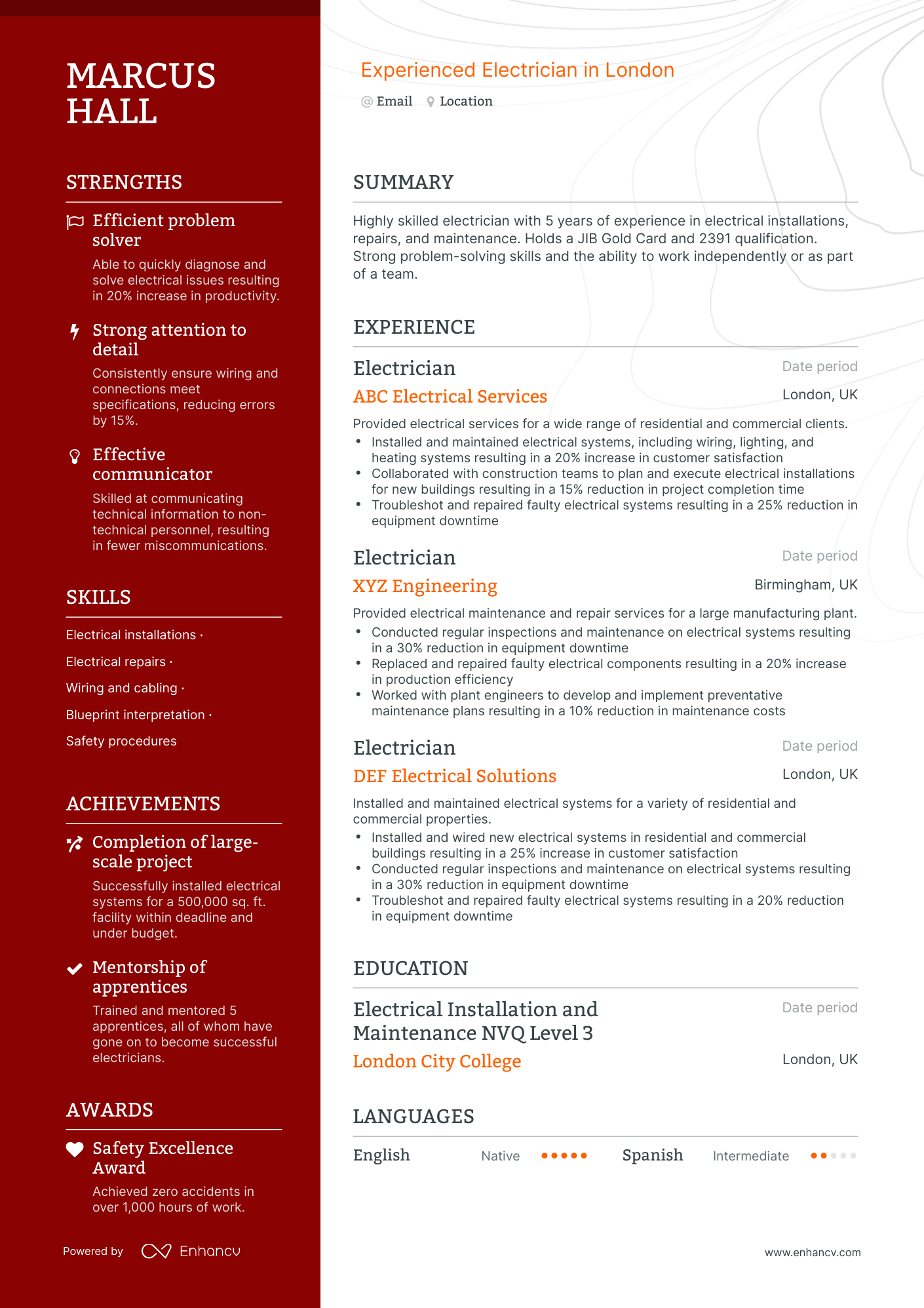 Polished Electrician Resume Template