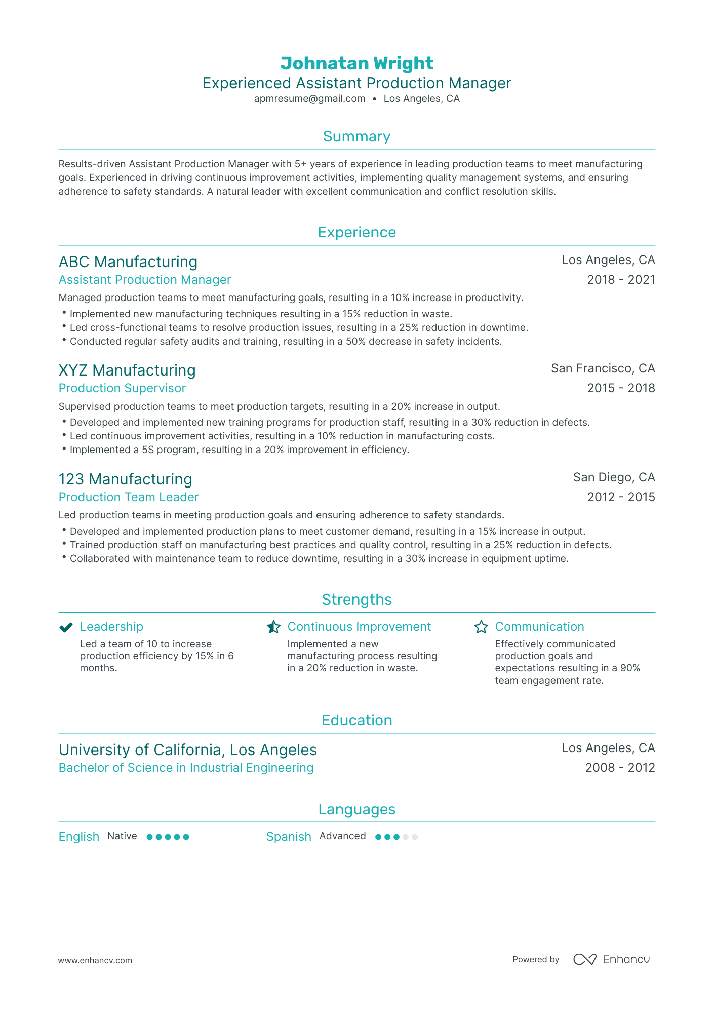 Traditional Assistant Production Manager Resume Template