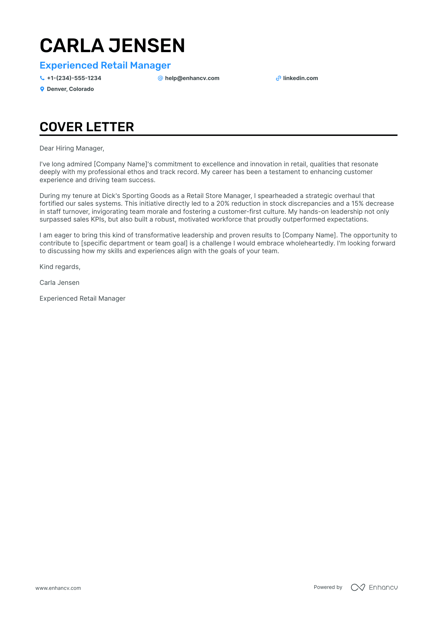 retail assistant manager position cover letter