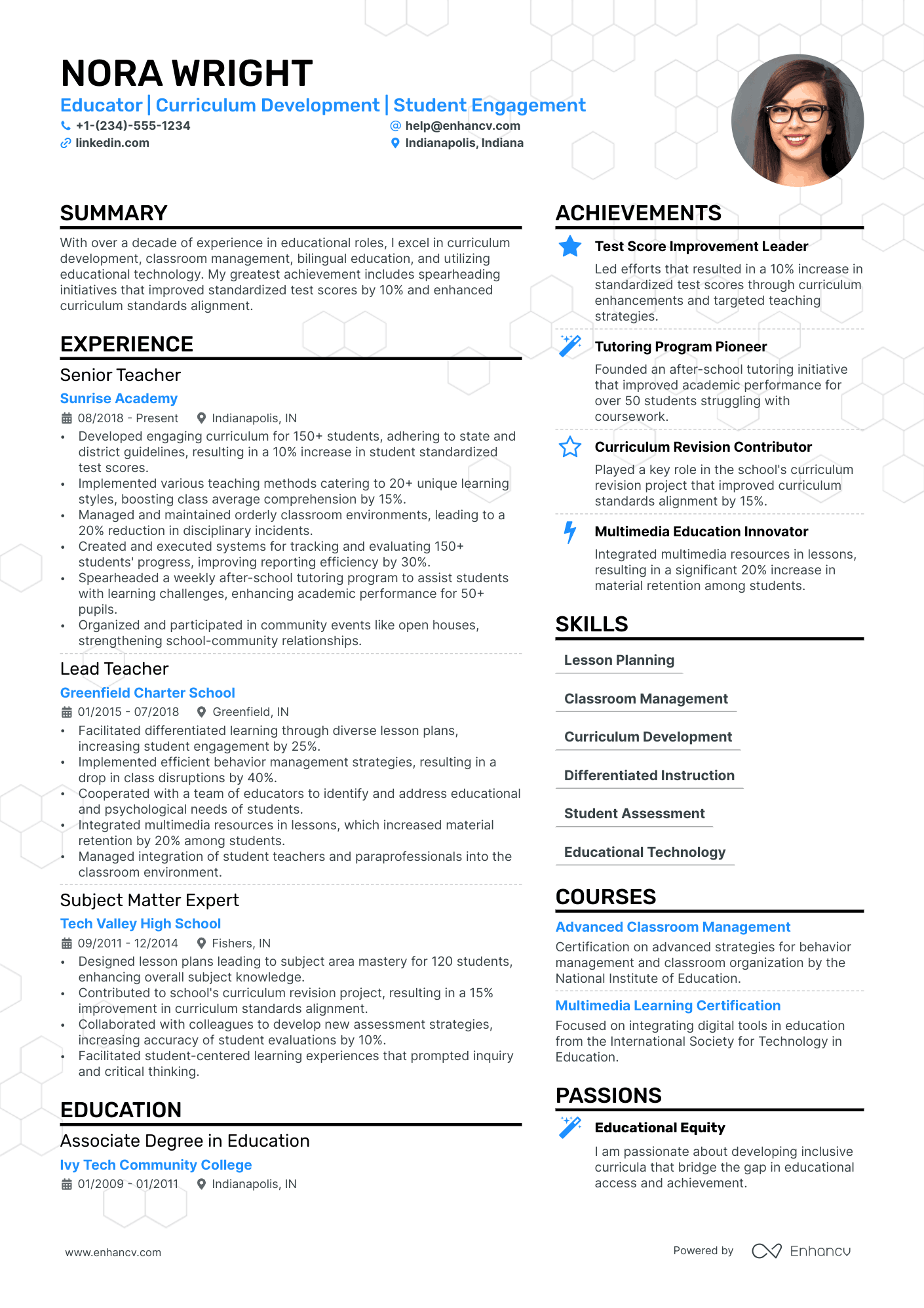 resume teacher profile sample