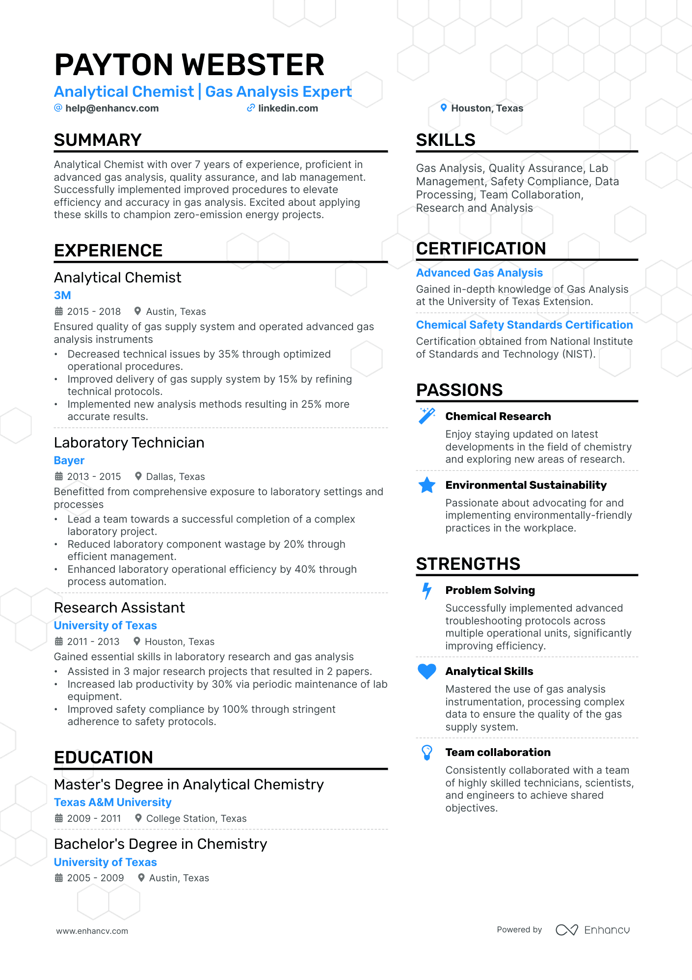 resume profile examples chemistry