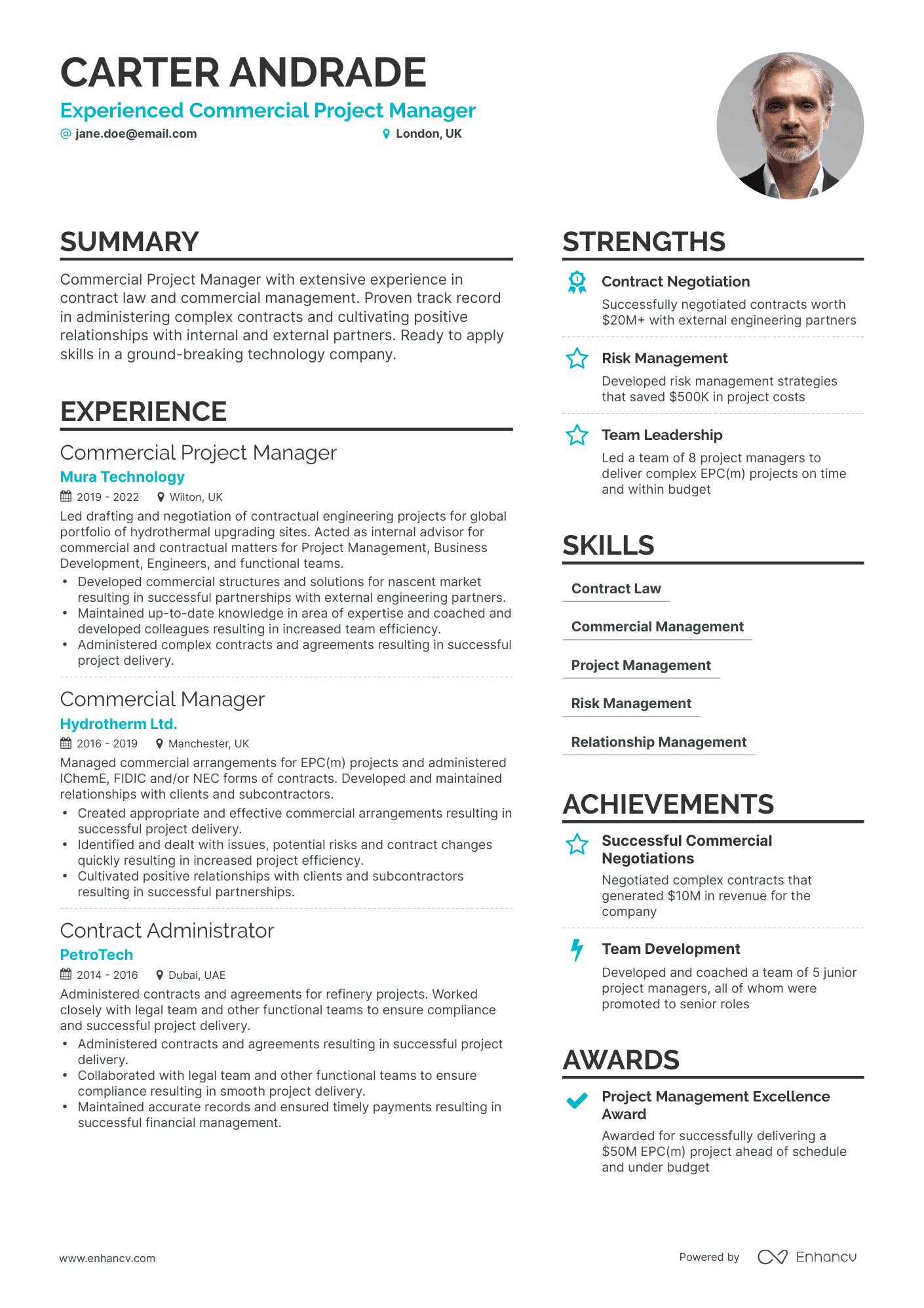Simple Commercial Project Manager Resume Template