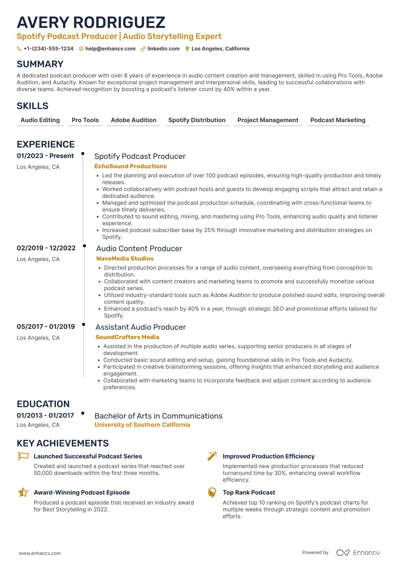 A resume example of a Spotify Podcast Producer