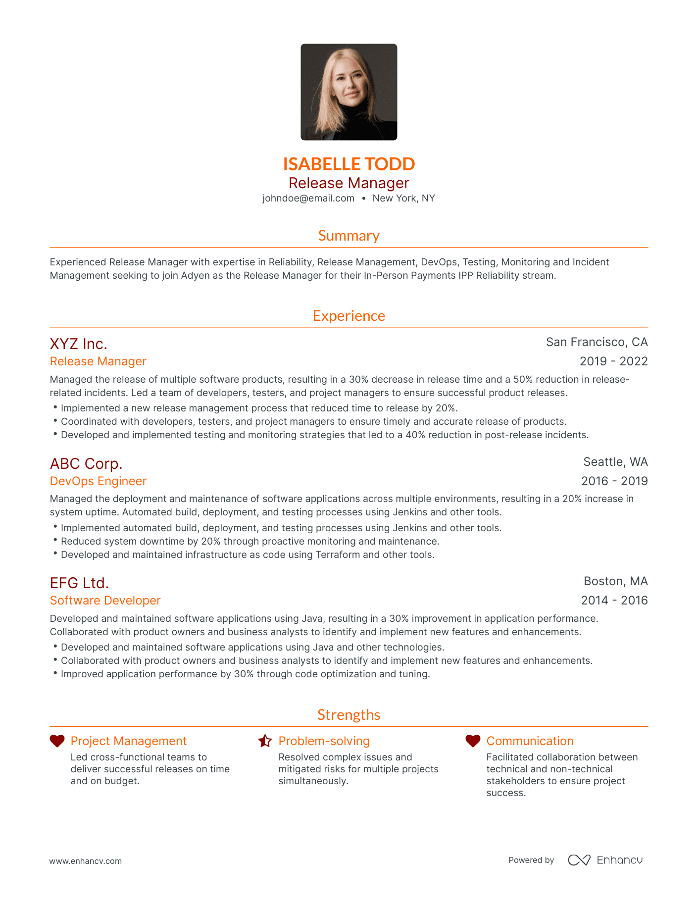 Traditional Release Manager Resume Template