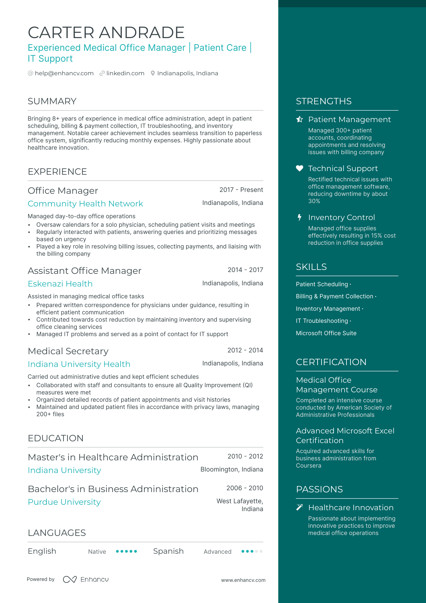 sample resume for office management position