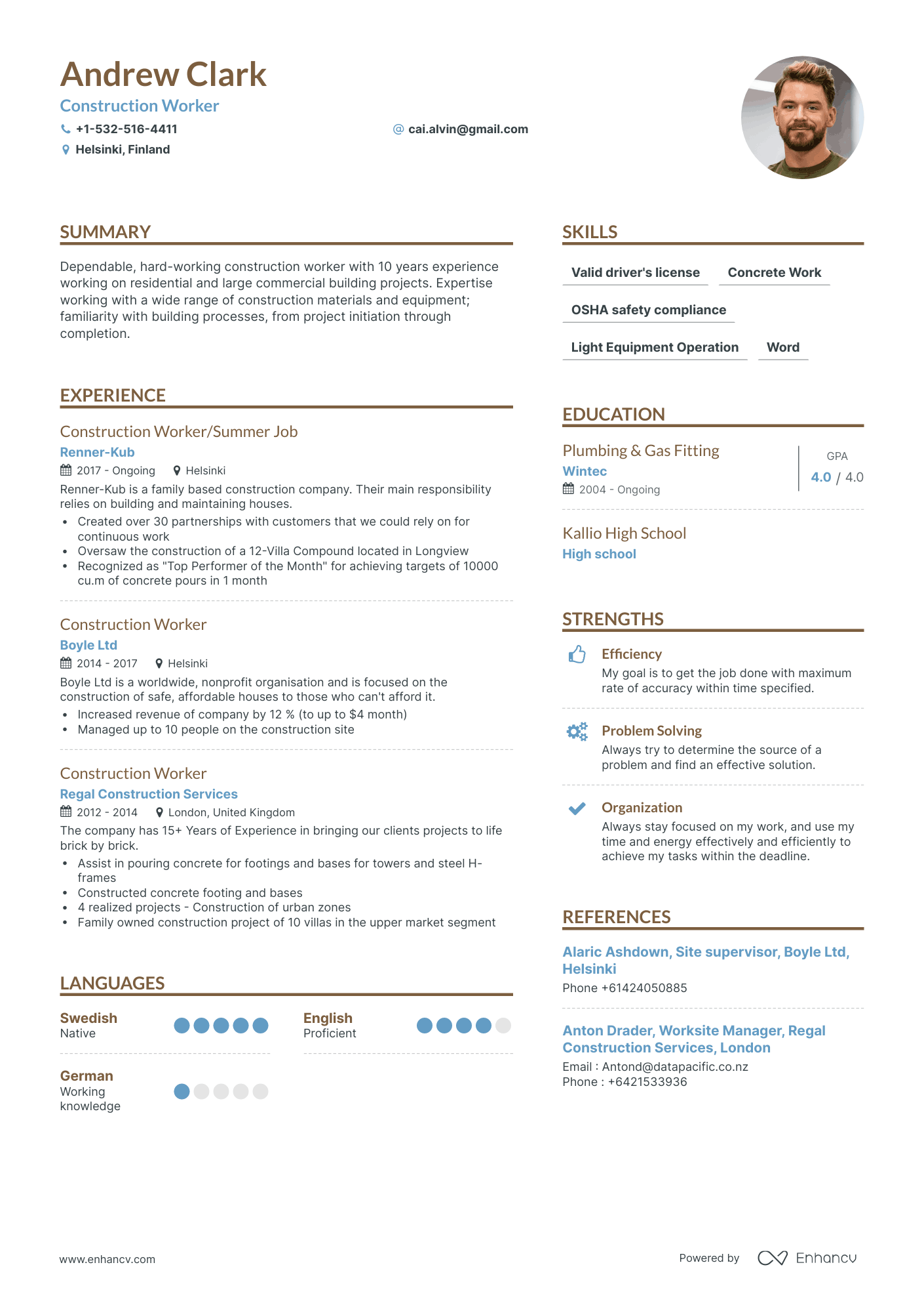 Simple Construction Worker Resume Template
