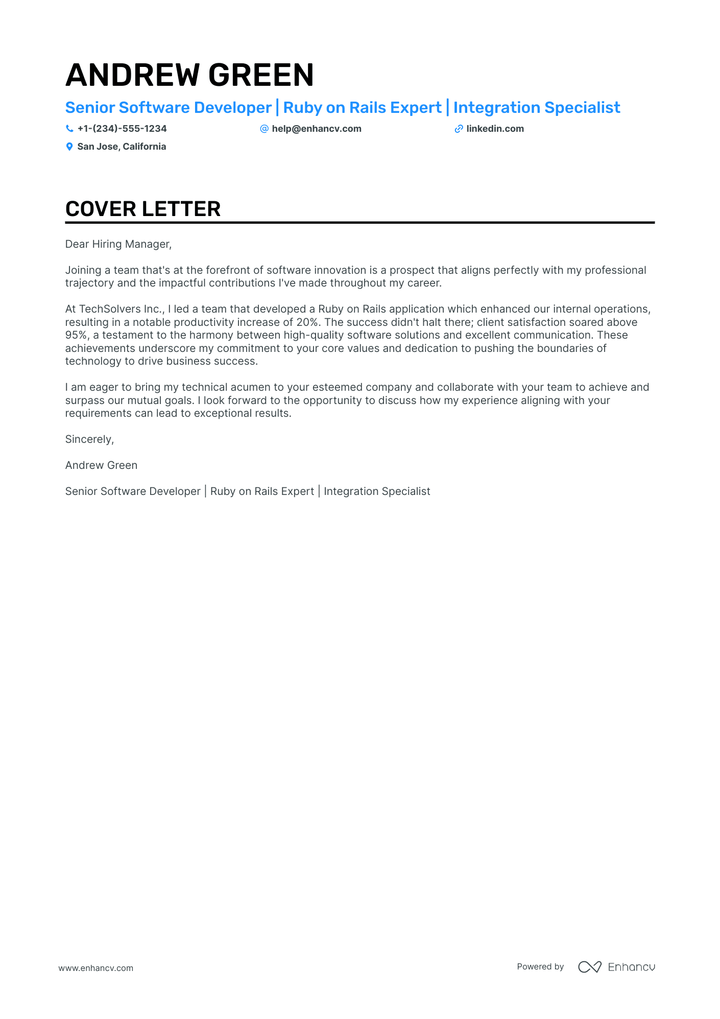 cover letter of a web developer