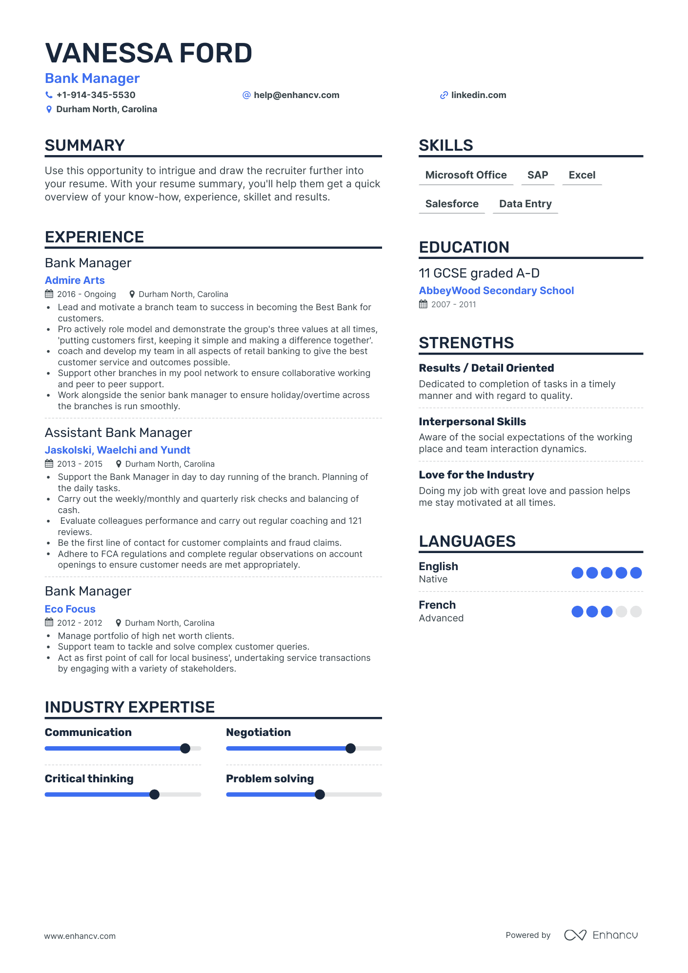 Bank Manager Resume Examples & Guide for 2023 (Layout, Skills, Keywords ...