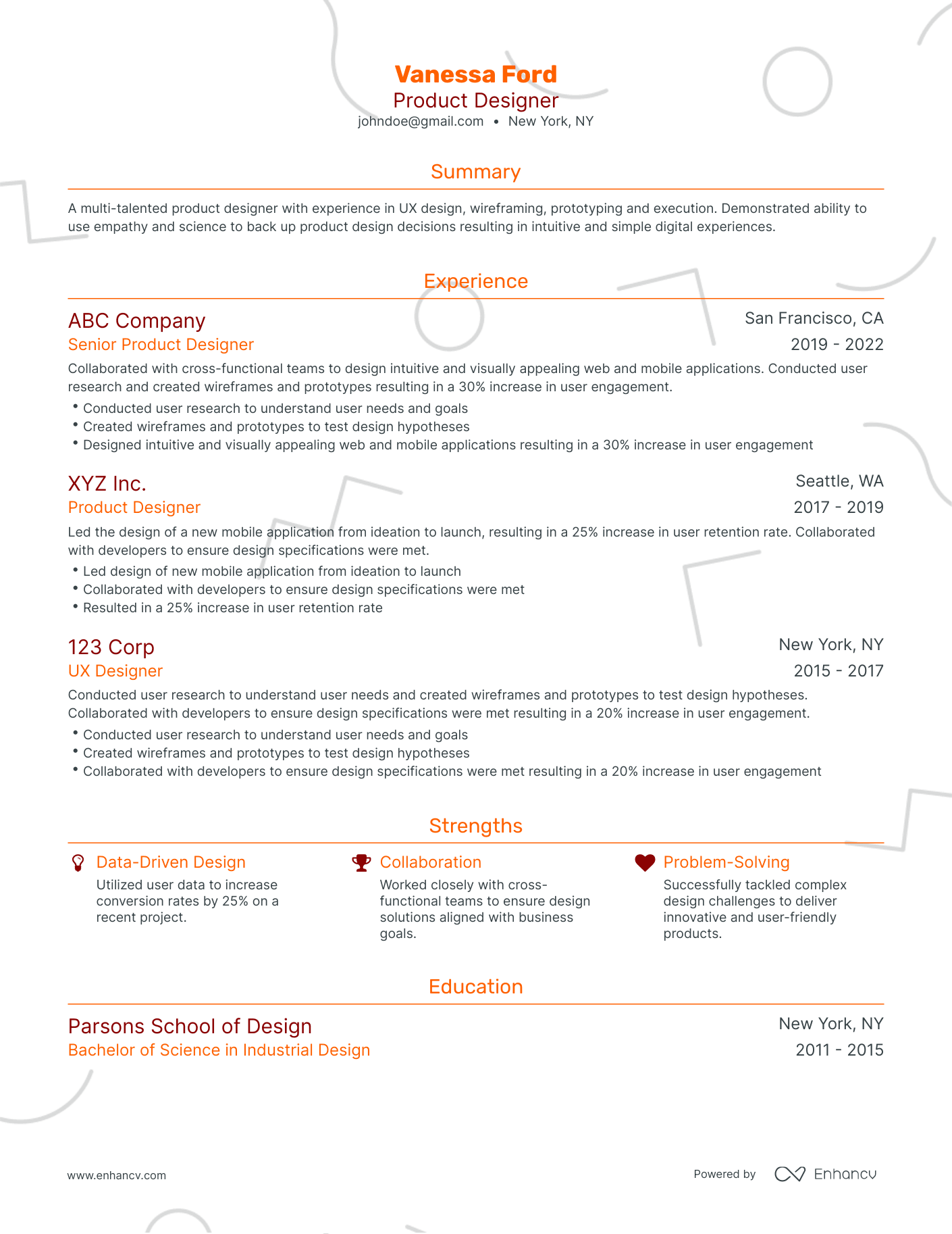 Traditional Product Designer Resume Template