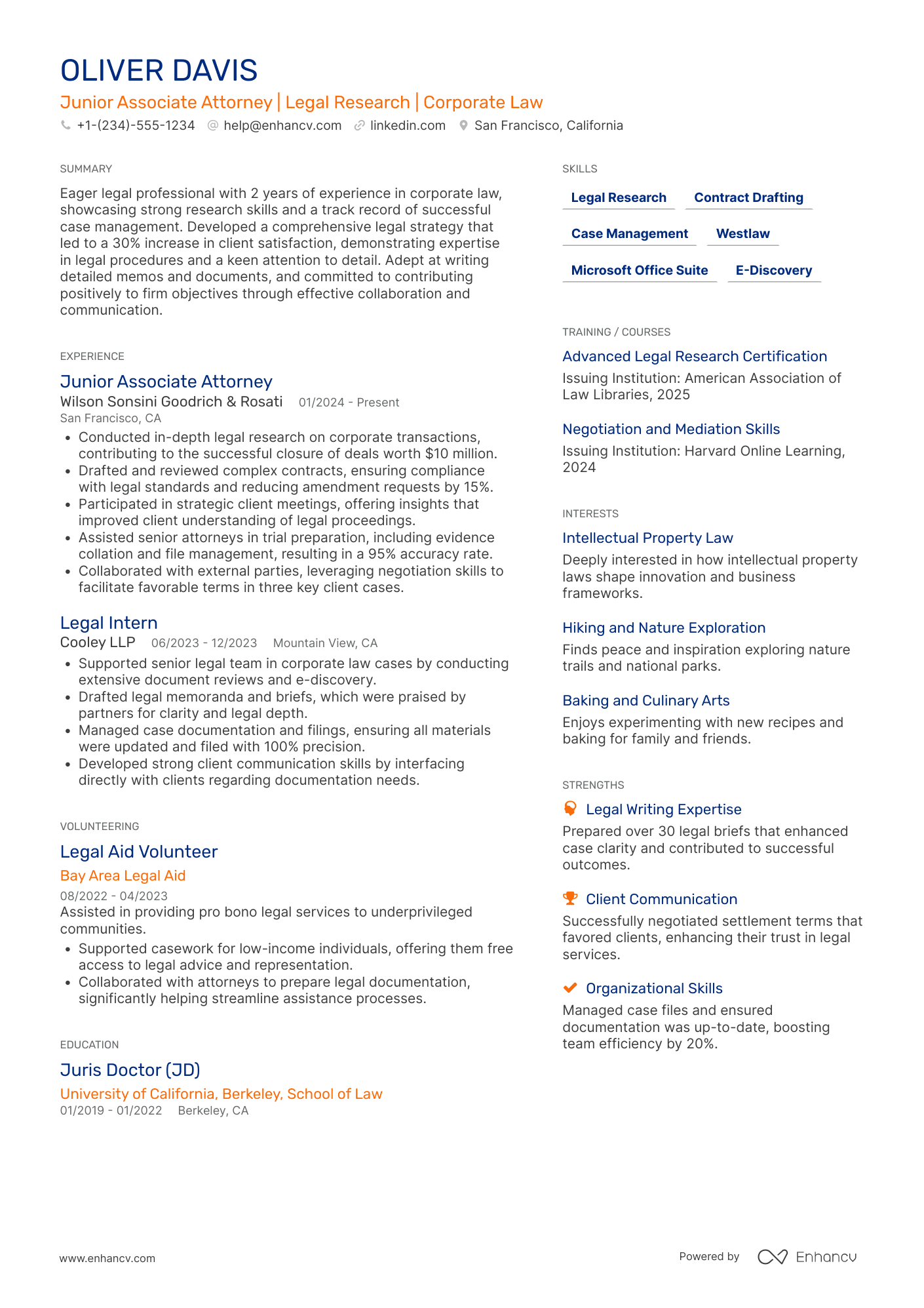 A resume example of a Post Law School