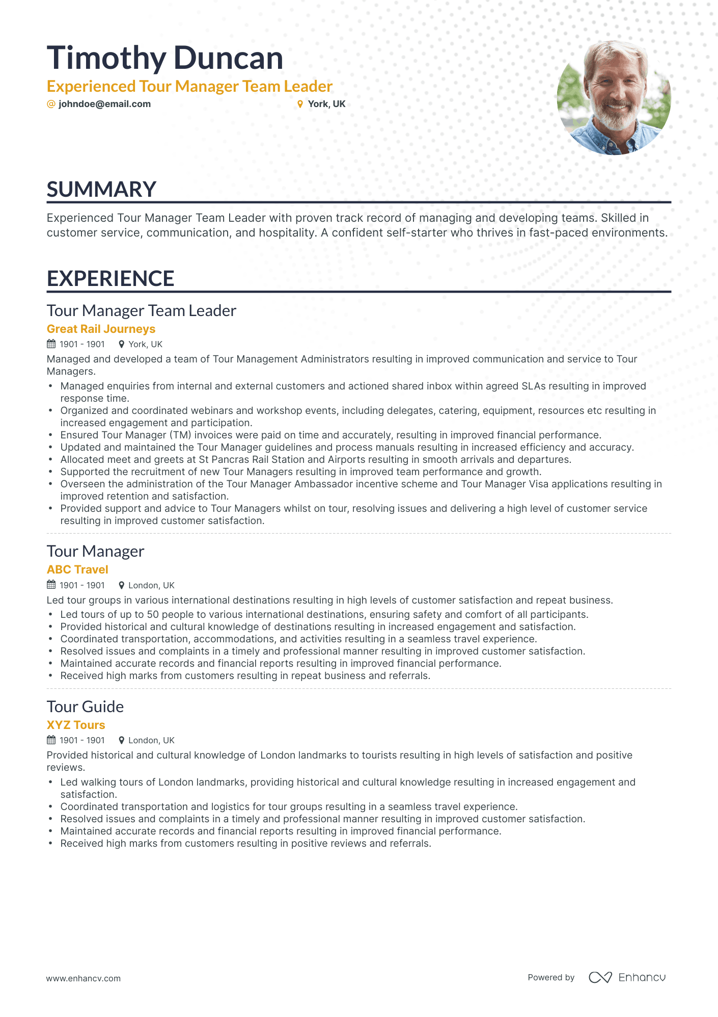 Classic Tour Manager Resume Template