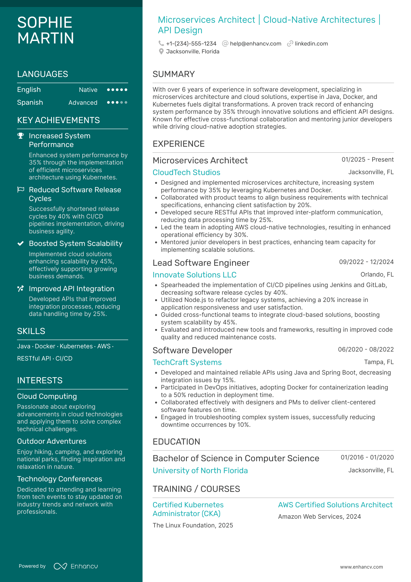 A resume example of a Microservices Architect