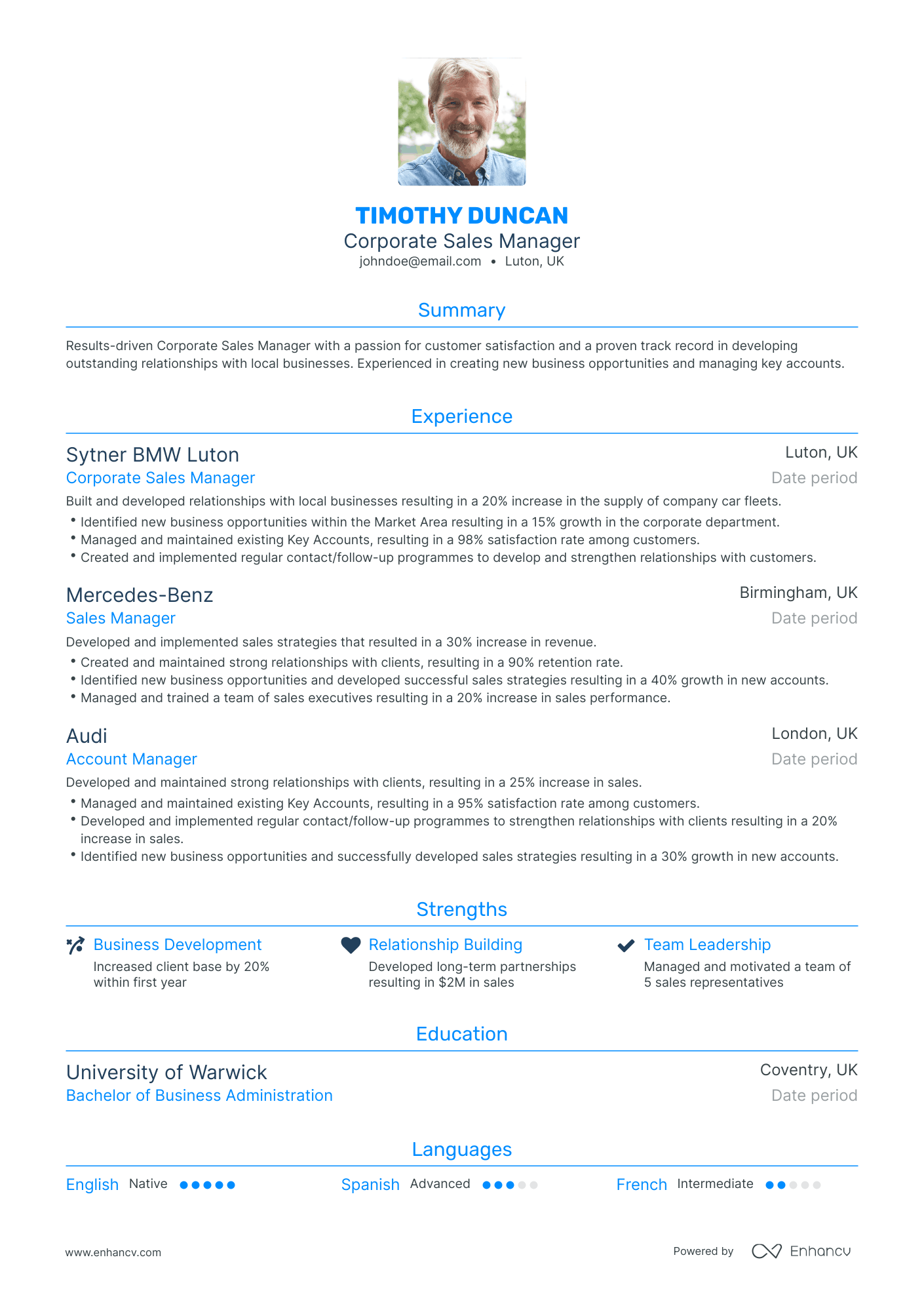 Traditional Corporate Sales Manager Resume Template