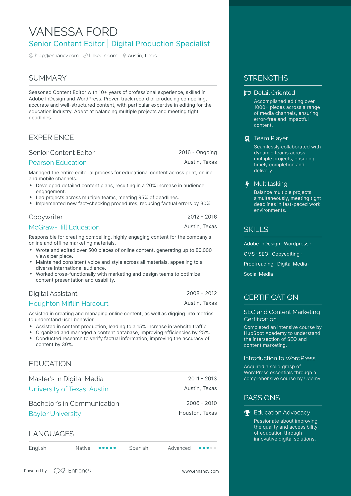 undefined Content Editor Resume Template