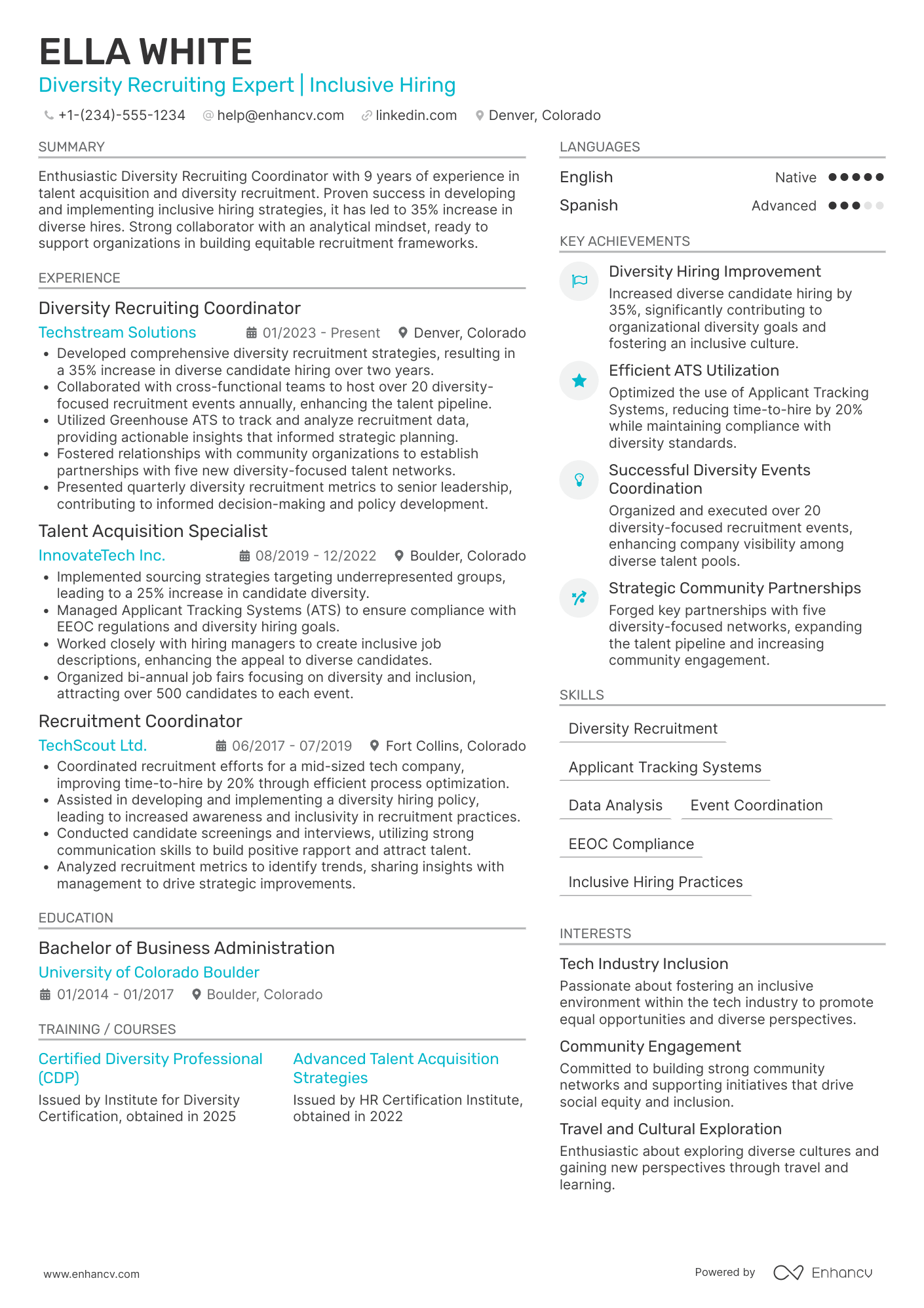 A resume example of a Diversity Recruiting Coordinator