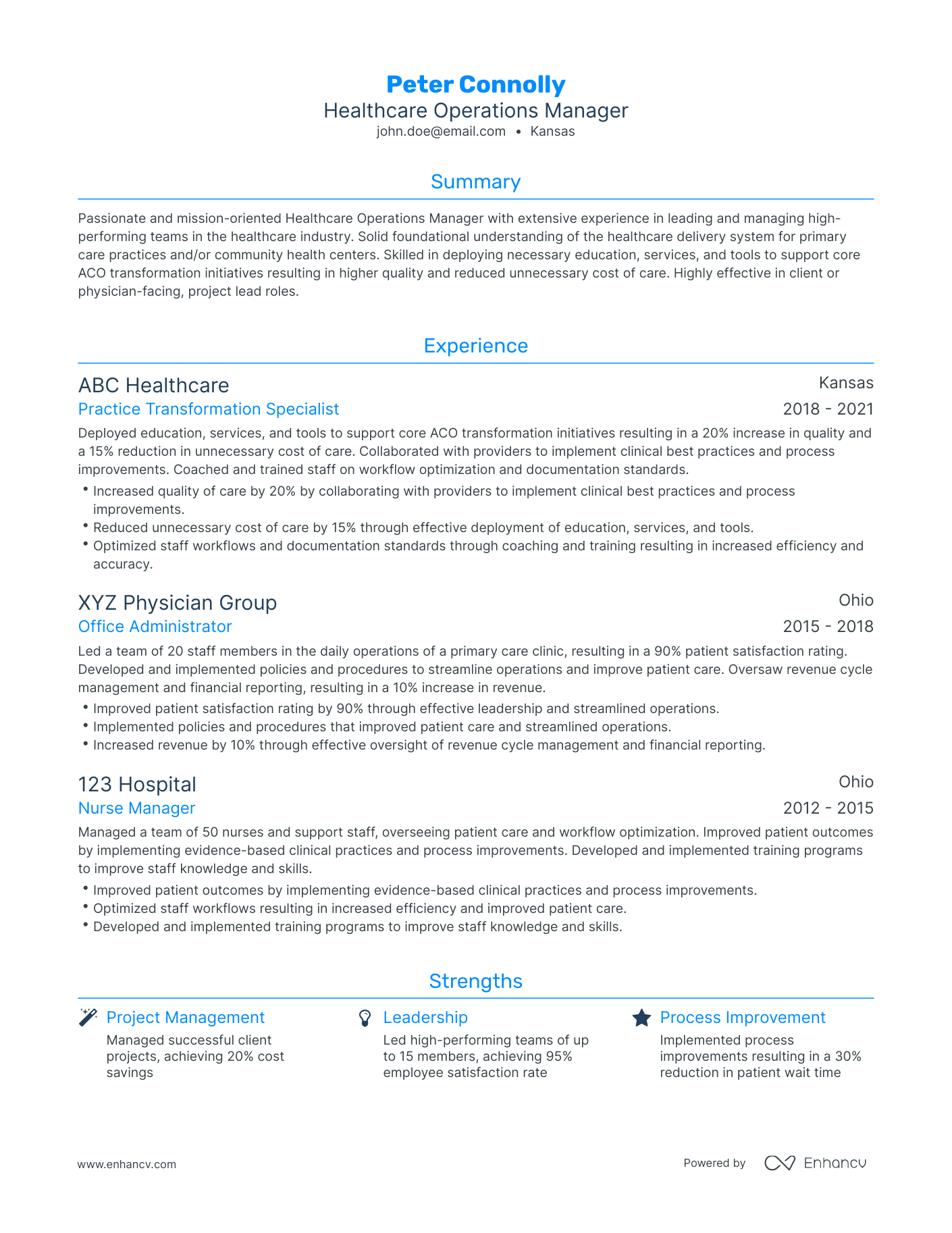 Traditional Healthcare Operations Manager Resume Template