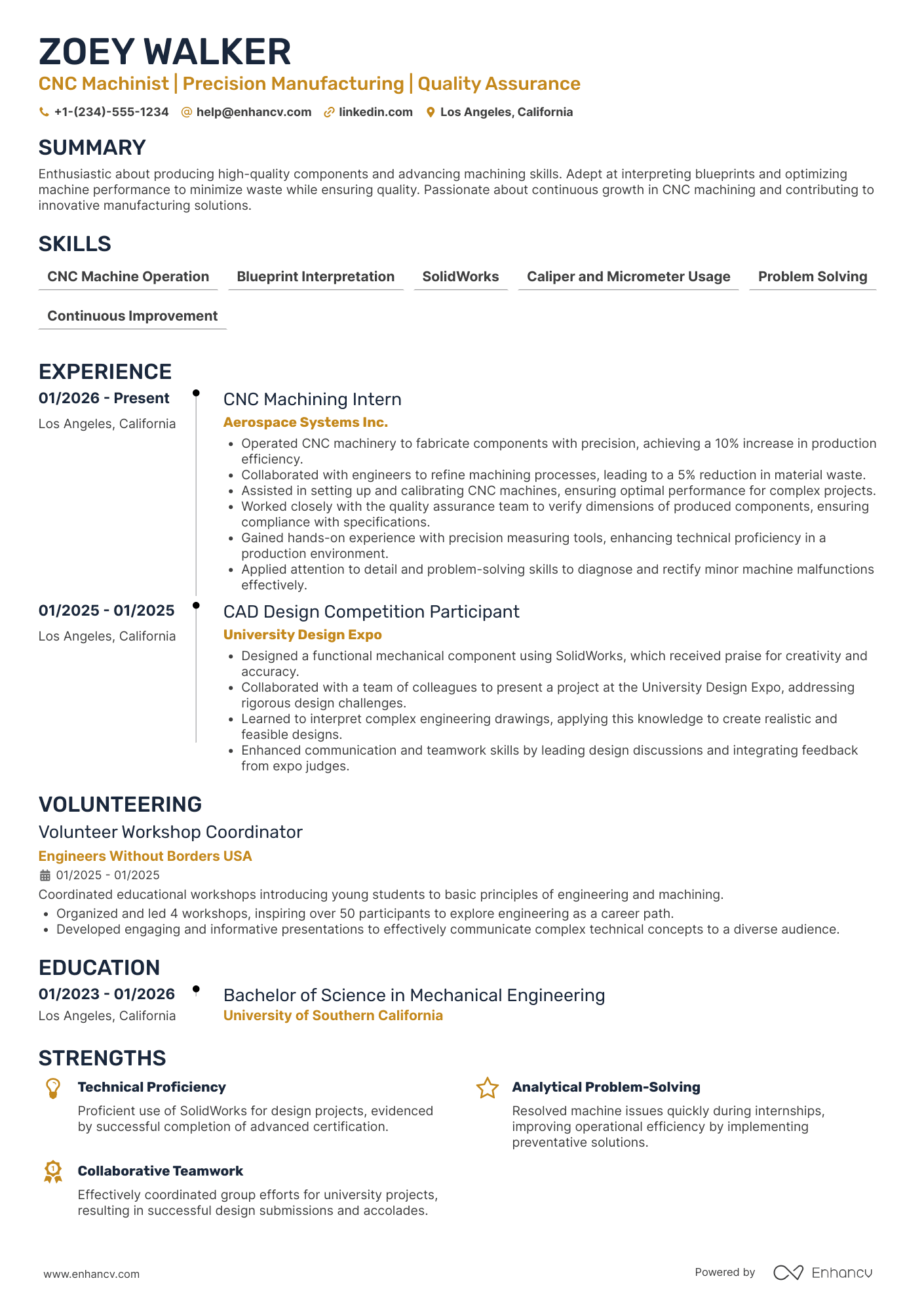 A resume example of a Entry Level CNC Machinist