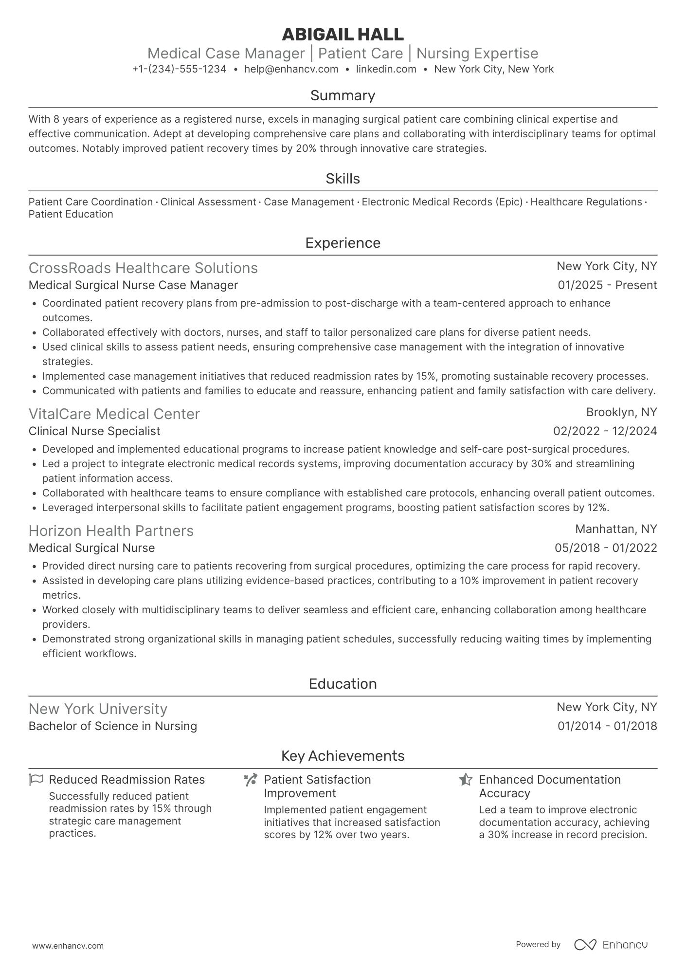 A resume example of a Medical Surgical Nurse Case Manager