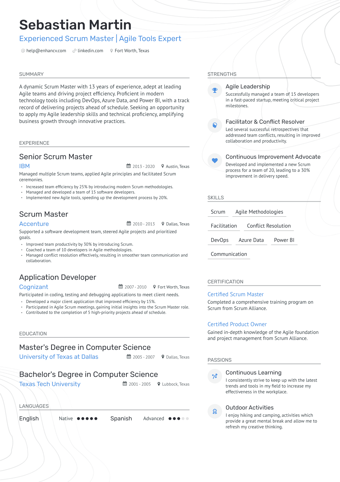 entry level scrum master resume summary