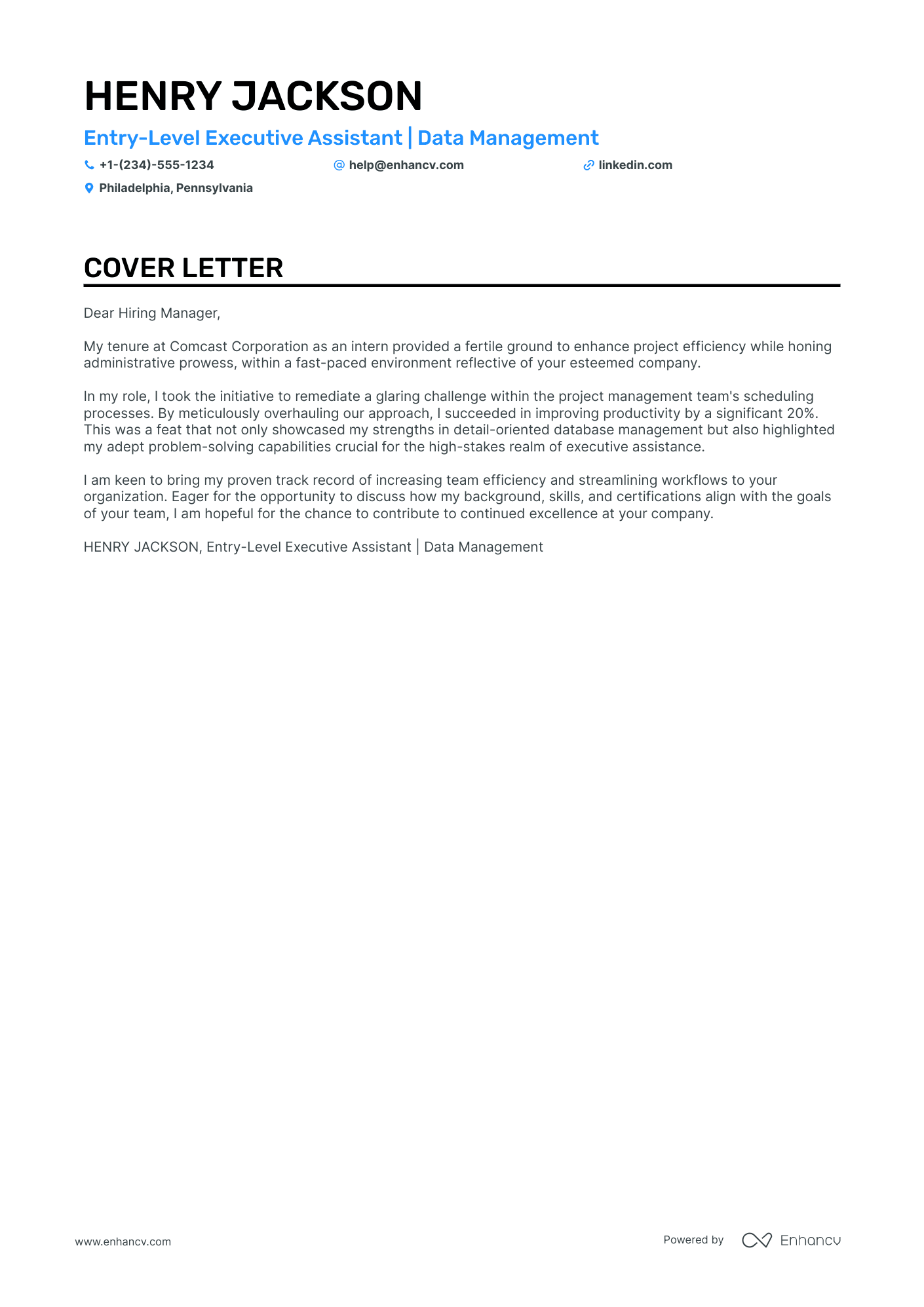 cover letter examples for executive assistant