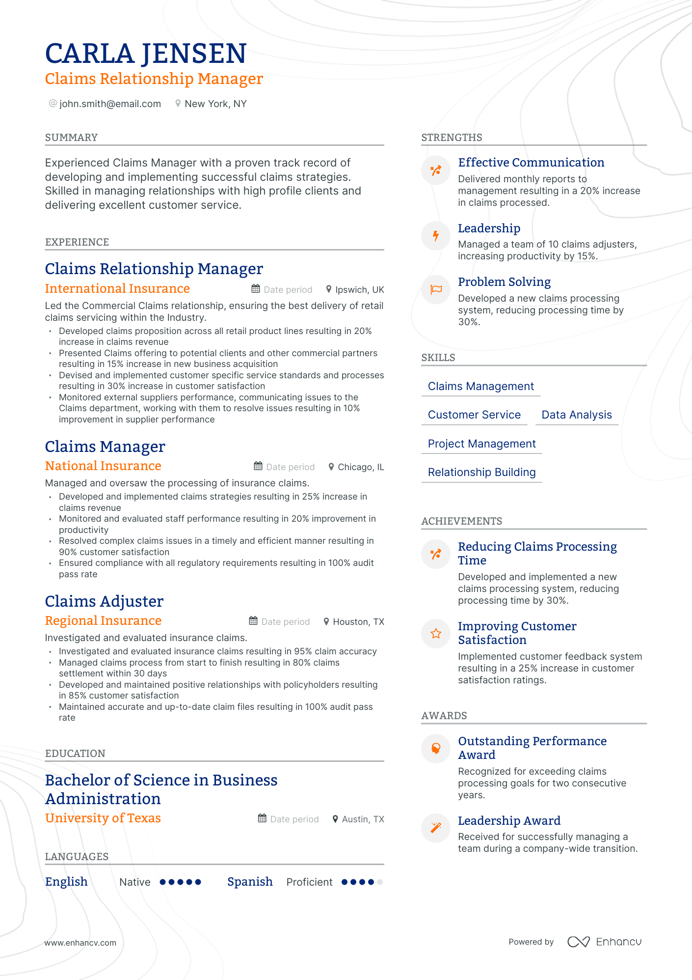 Modern Claims Manager Resume Template