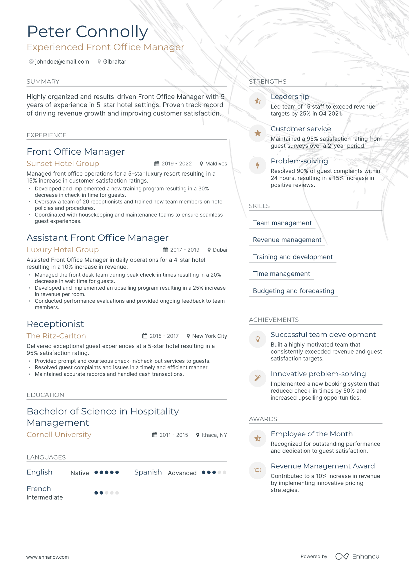 Modern Front Office Manager Resume Template
