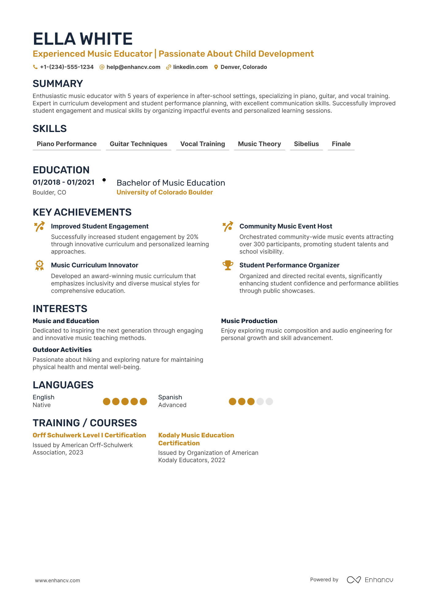 A resume example of a After School Music Teacher