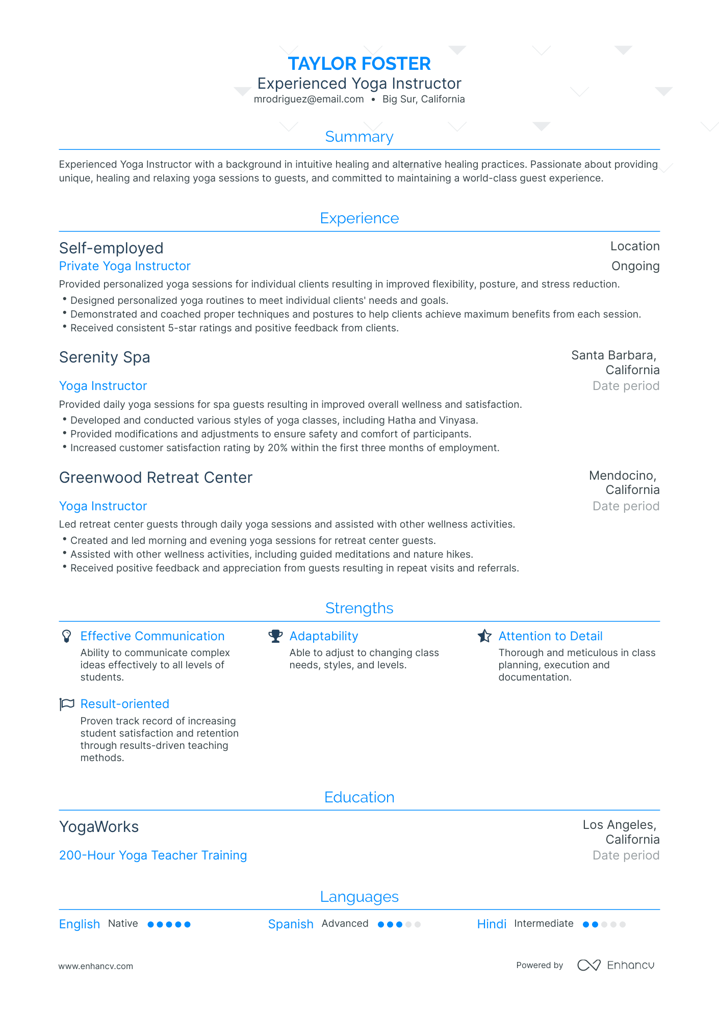 Traditional Yoga Instructor Resume Template