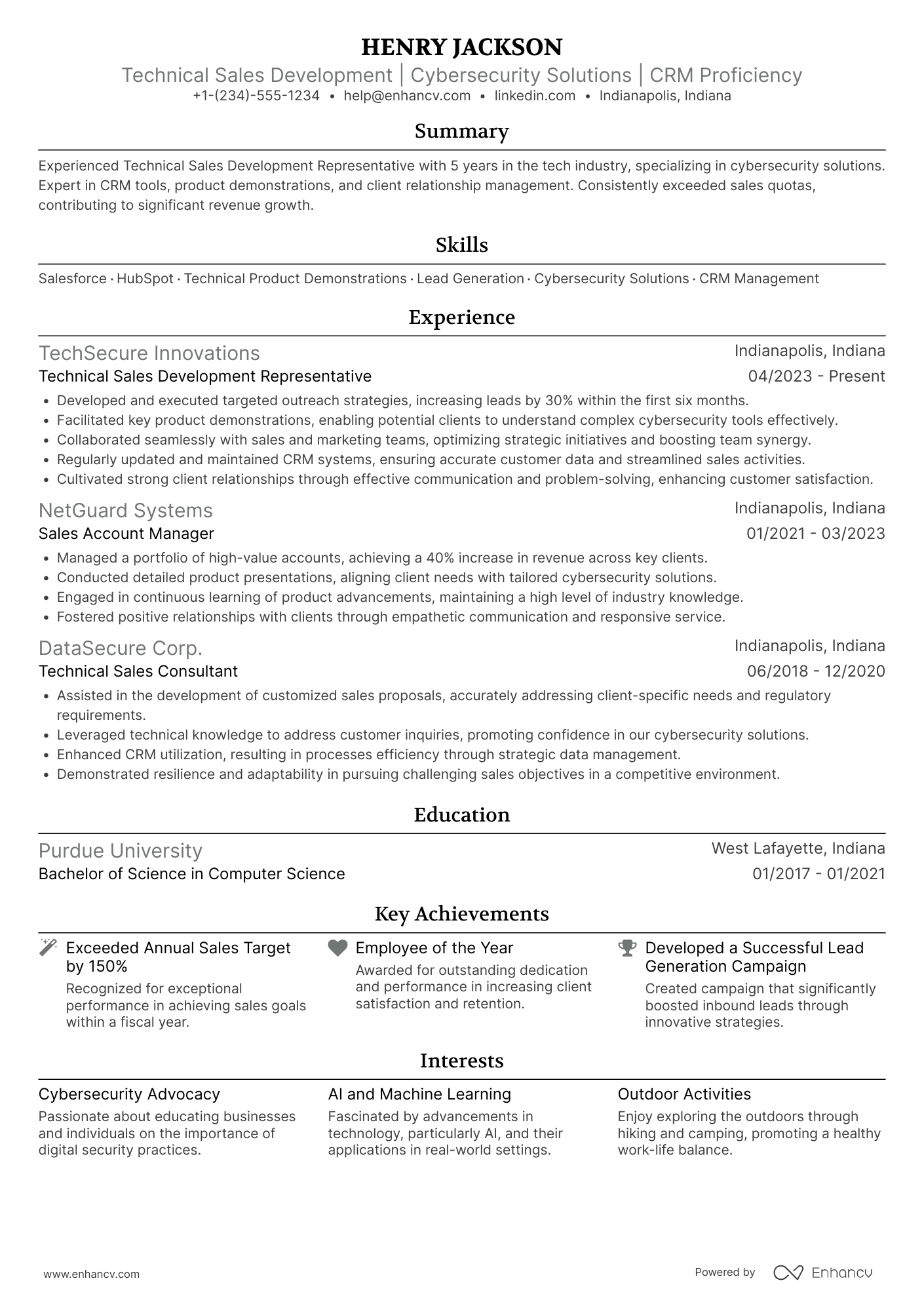 A resume example of a Technical Sales Development Representative