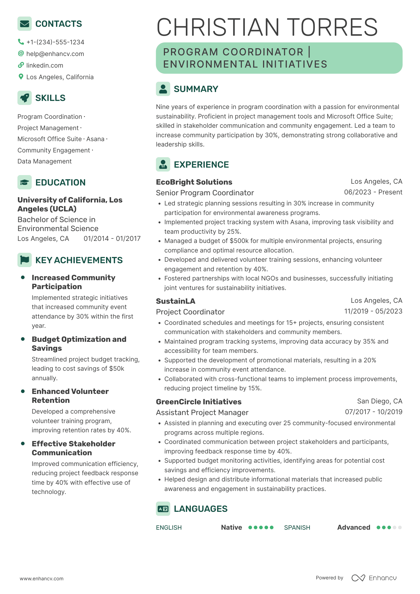 A resume example of a Assistant Program Coordinator