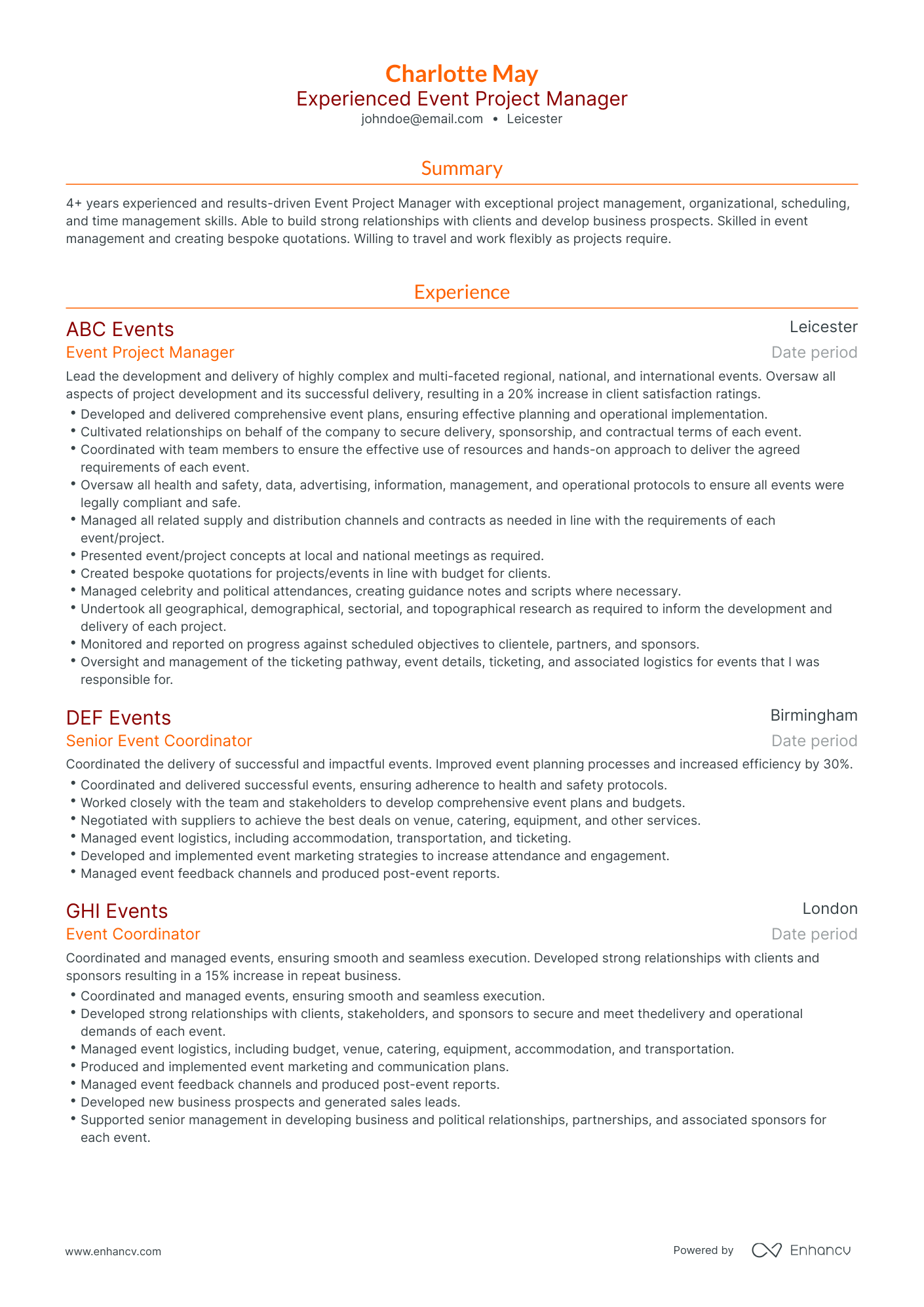 Traditional Event Project Manager Resume Template