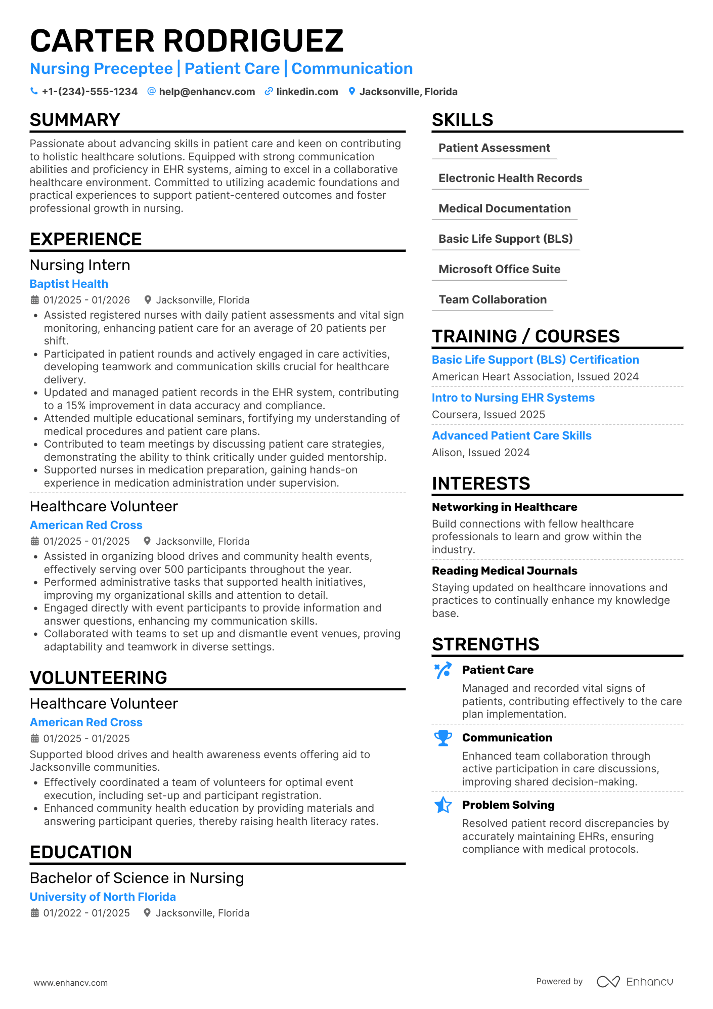 A resume example of a Nursing Student Preceptorship