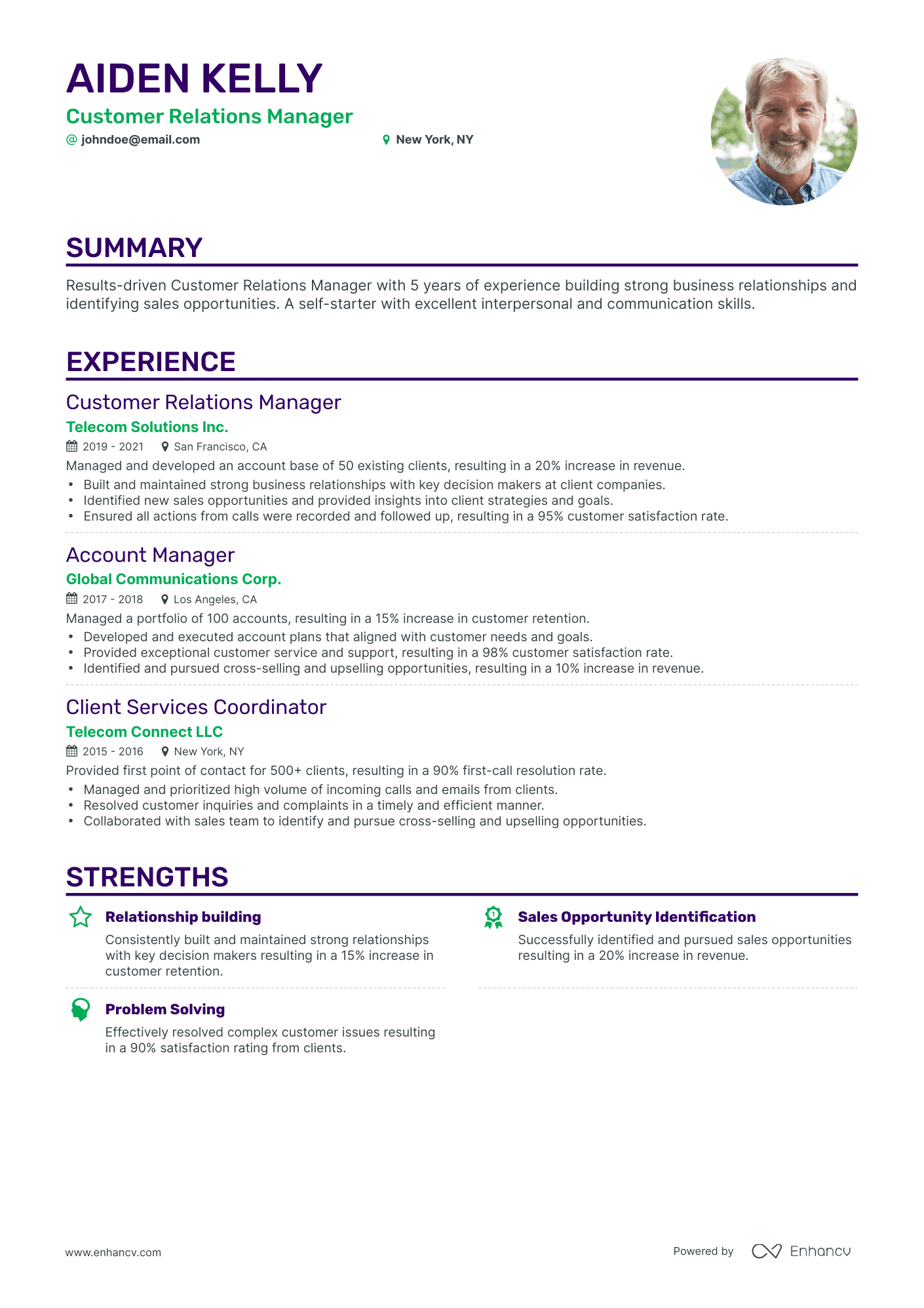 Classic Customer Relations Manager Resume Template