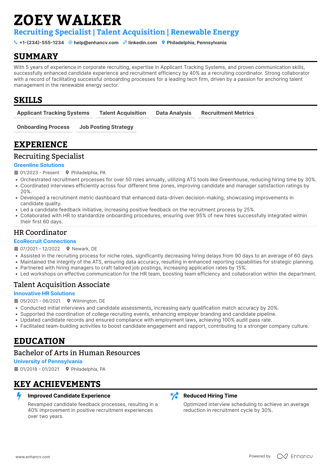 A resume example of a Corporate Recruiting Coordinator