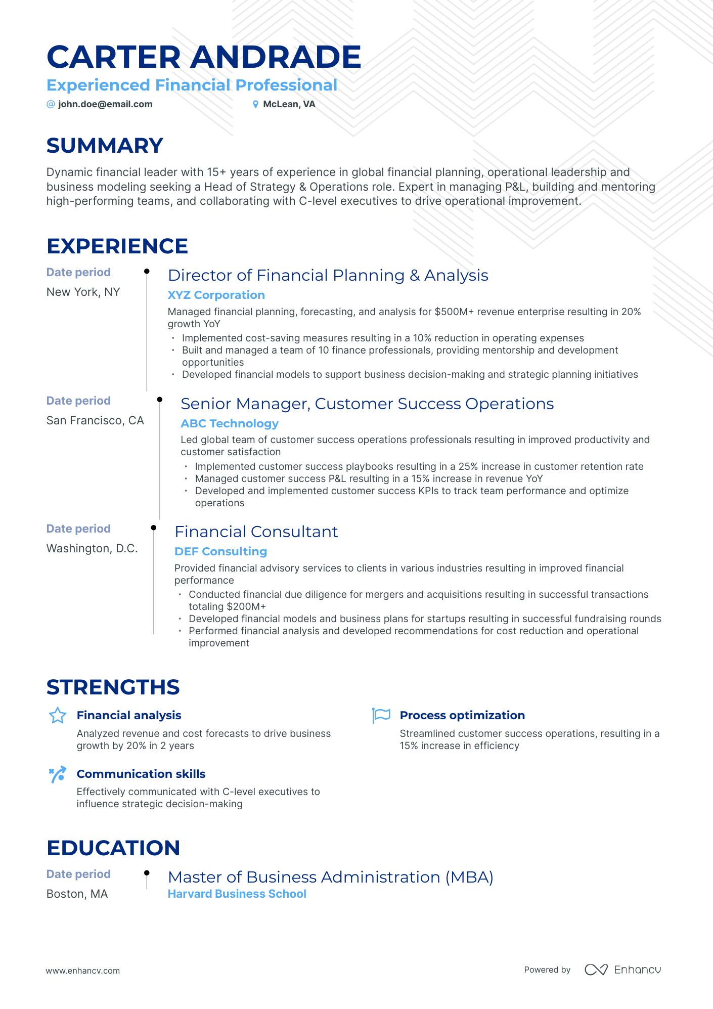 Timeline Financial Professional Resume Template